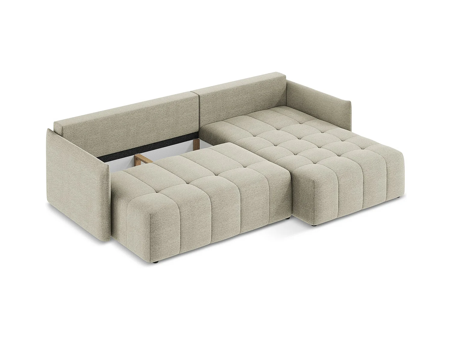 Canapé d'angle droit convertible en tissu bouclette - taupe - MOKU