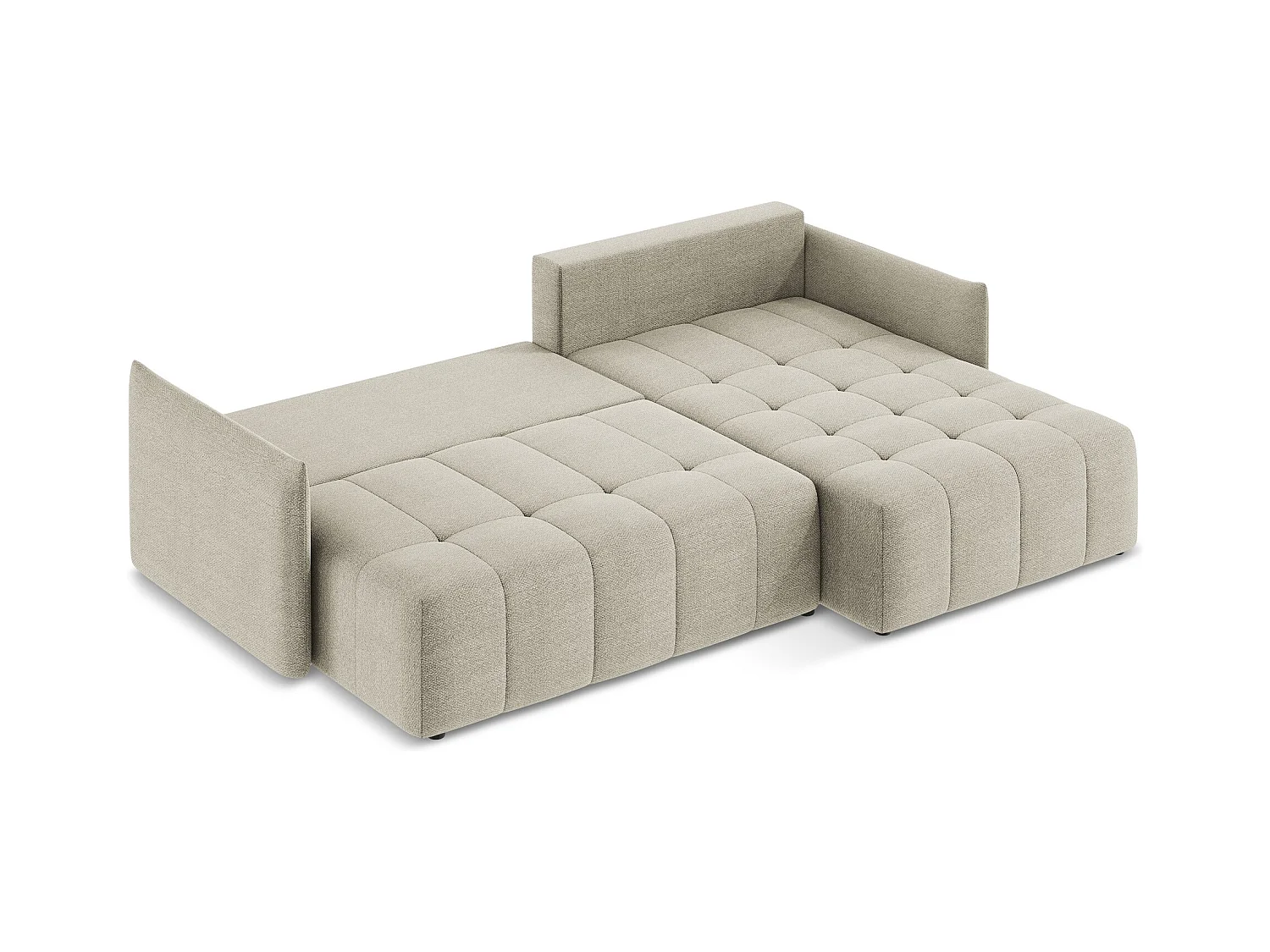 Canapé d'angle droit convertible en tissu bouclette - taupe - MOKU
