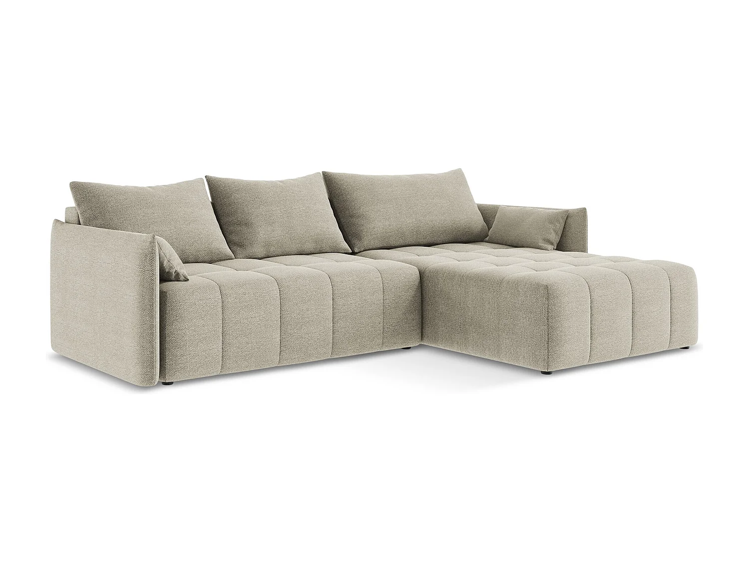 Canapé d'angle droit convertible en tissu bouclette - taupe - MOKU