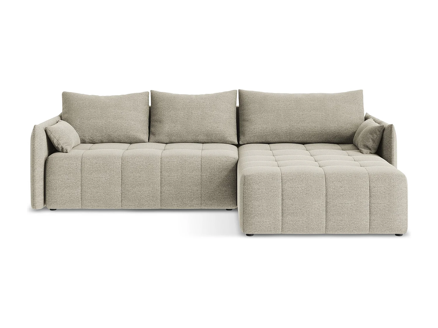 Canapé d'angle droit convertible en tissu bouclette - taupe - MOKU