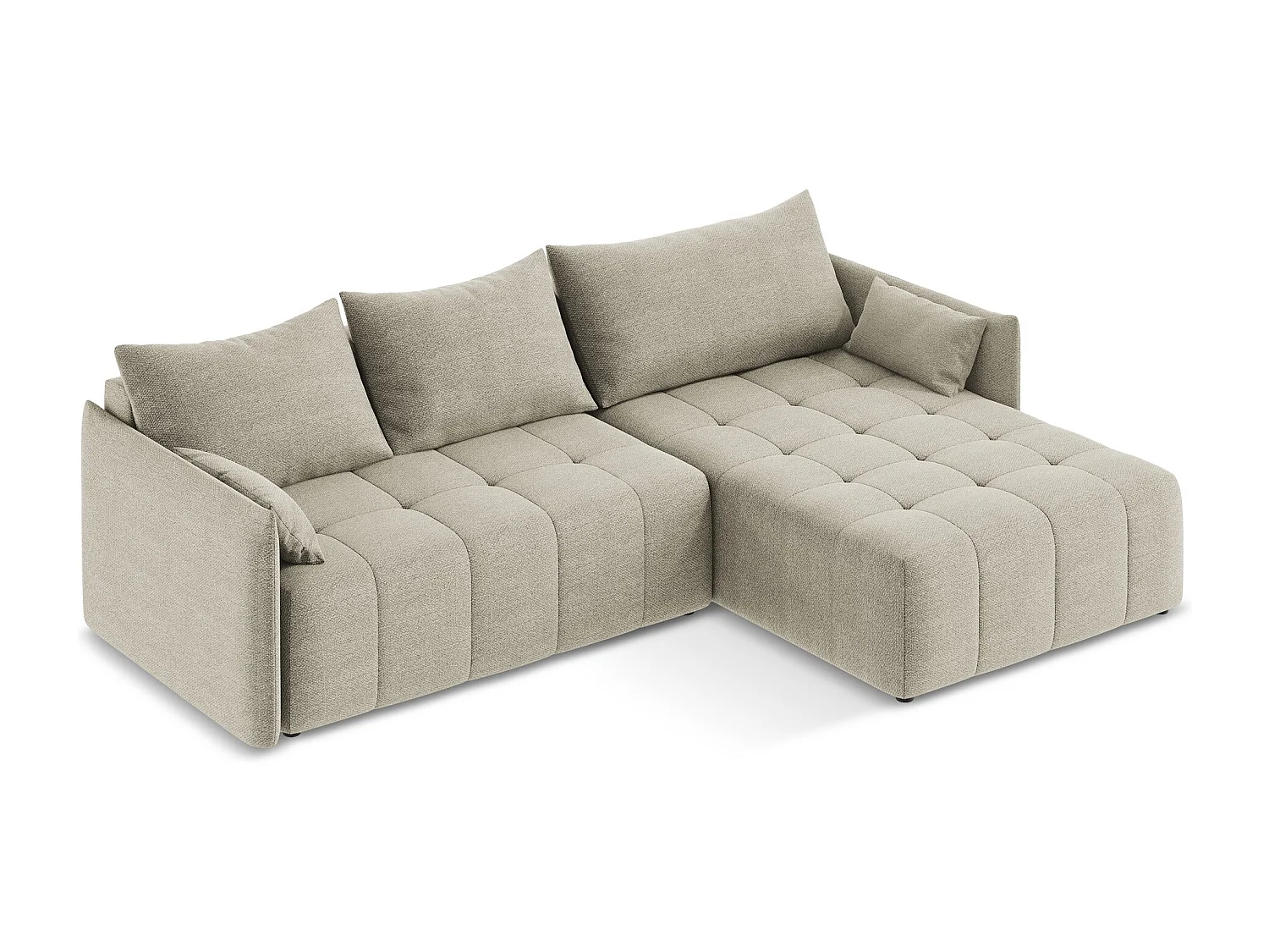 Canapé d'angle droit convertible en tissu bouclette - taupe - MOKU