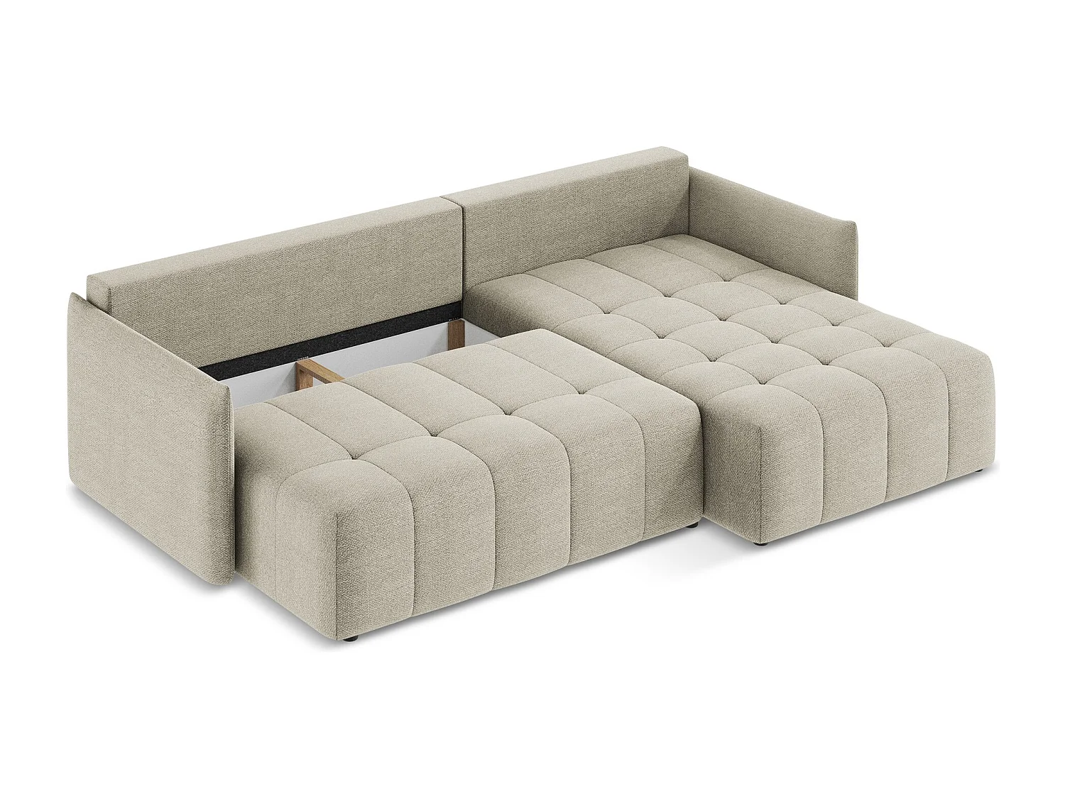 Canapé d'angle droit convertible en tissu bouclette - taupe - MOKU