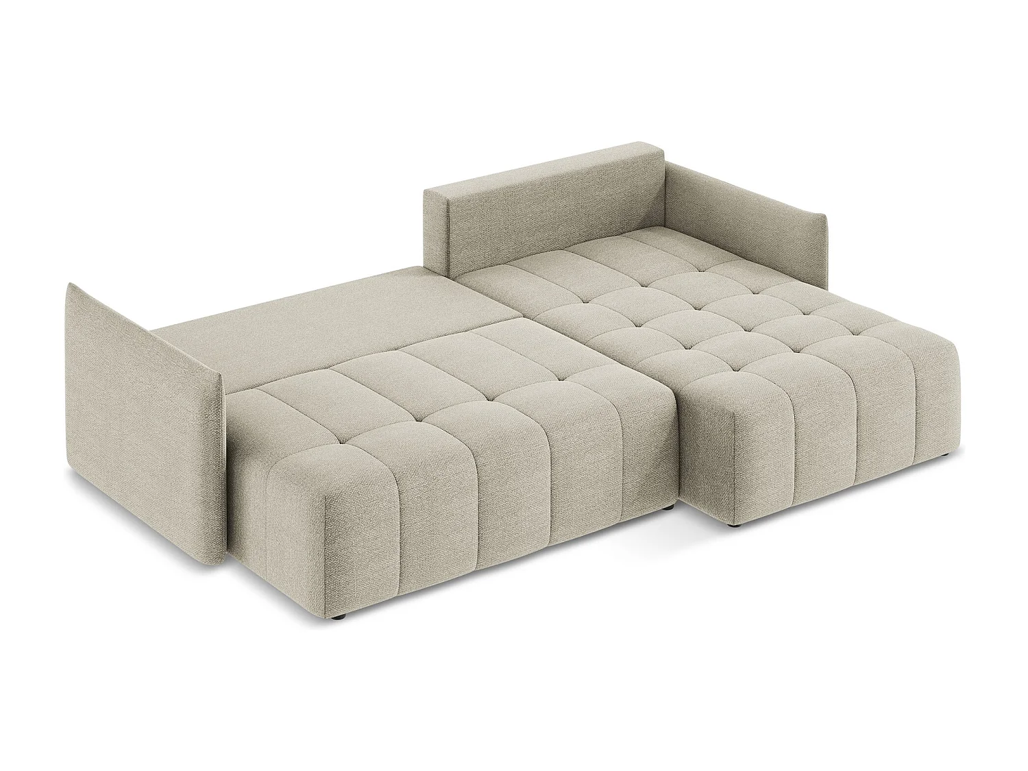 Canapé d'angle droit convertible en tissu bouclette - taupe - MOKU