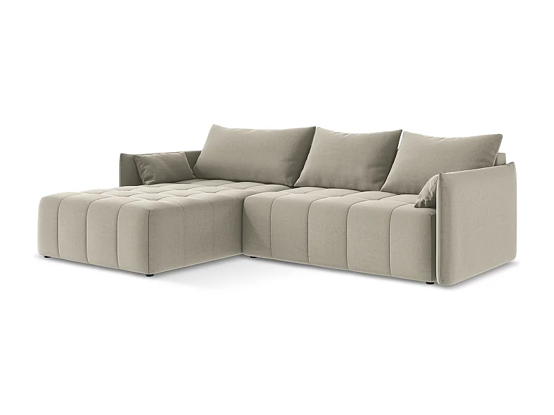 3-Sitzer Ecksofa mit Schlaffunktion - Ecke Links - Samt - Perle - MOKU