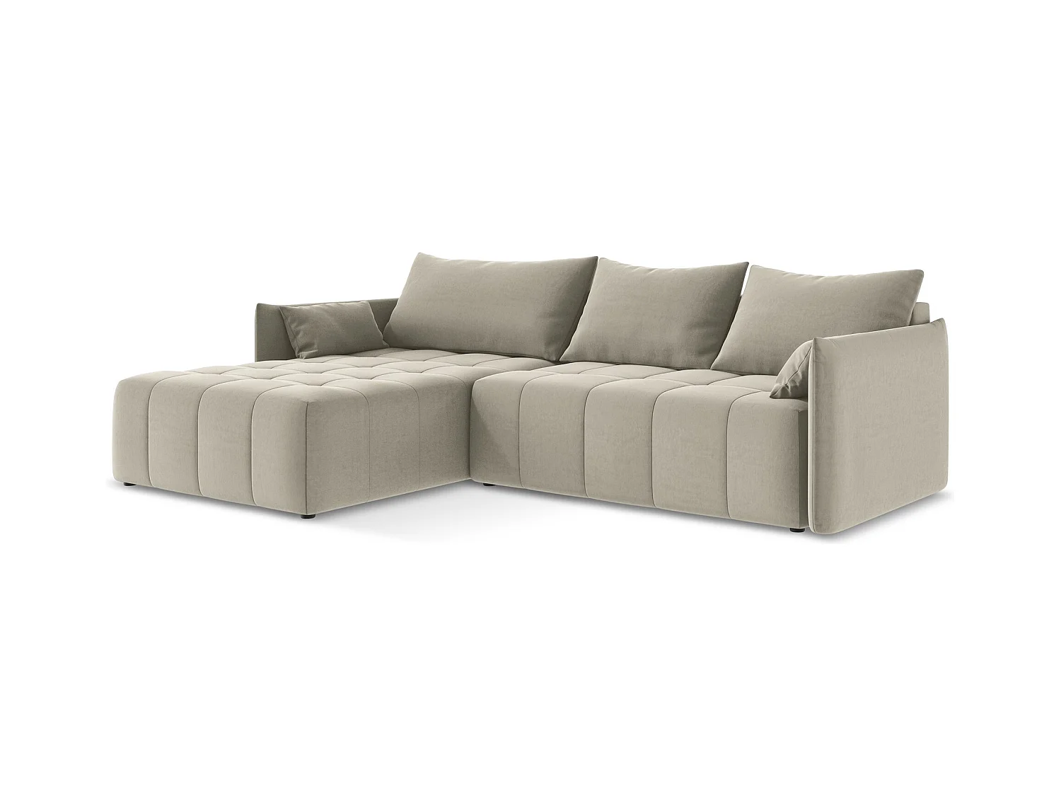 3-Sitzer Ecksofa mit Schlaffunktion - Ecke Links - Samt - Perle - MOKU