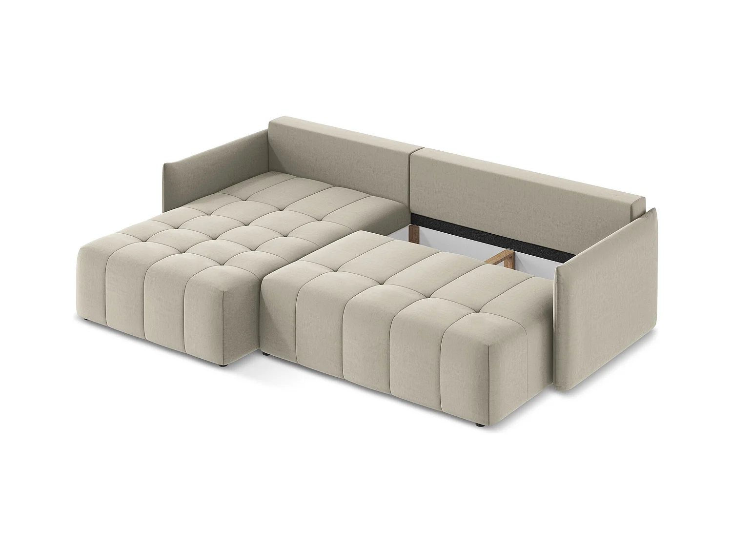 3-Sitzer Ecksofa mit Schlaffunktion - Ecke Links - Samt - Perle - MOKU