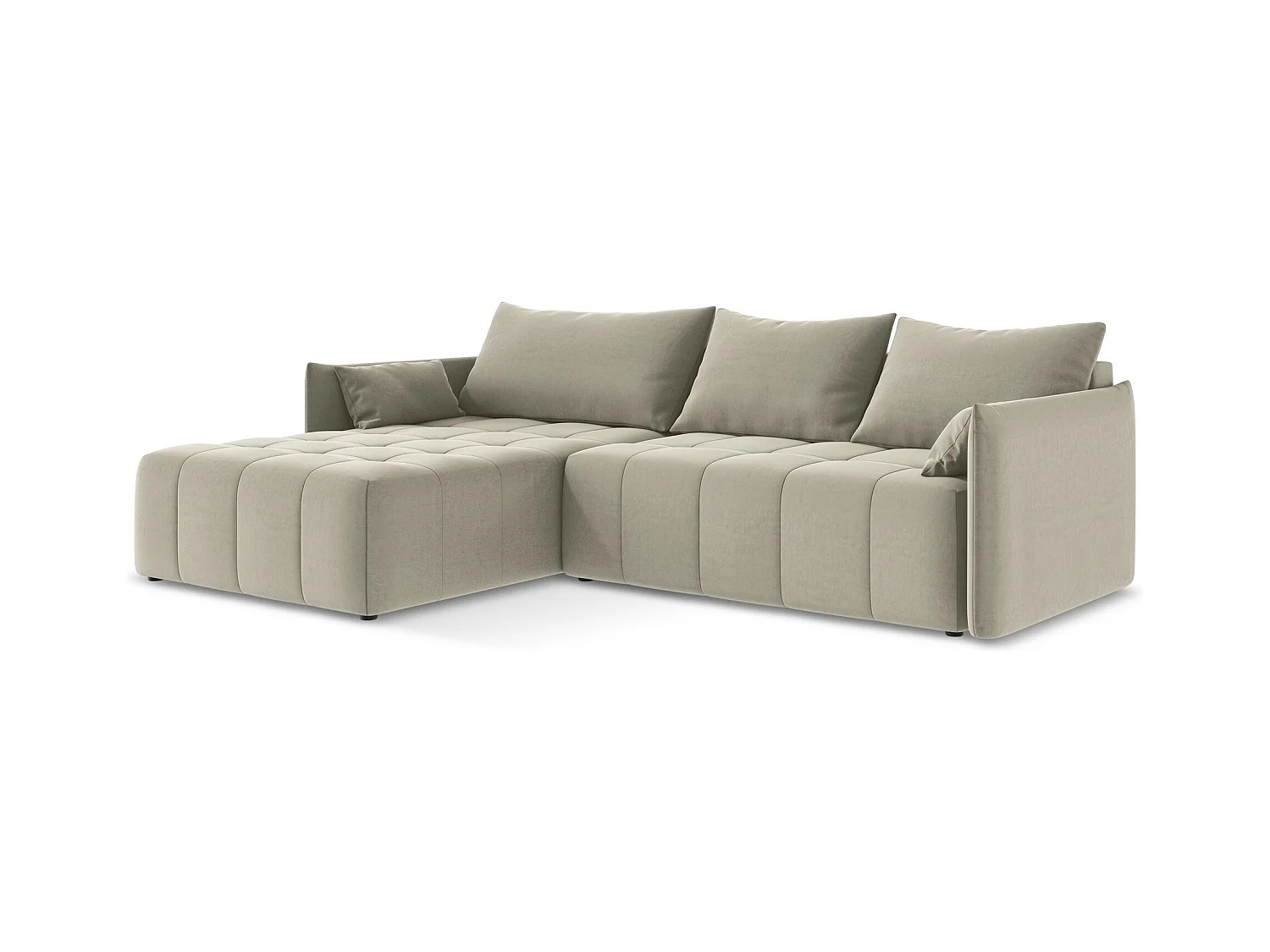 Canapé d’angle 3 places gauche convertible en velours - perle - MOKU