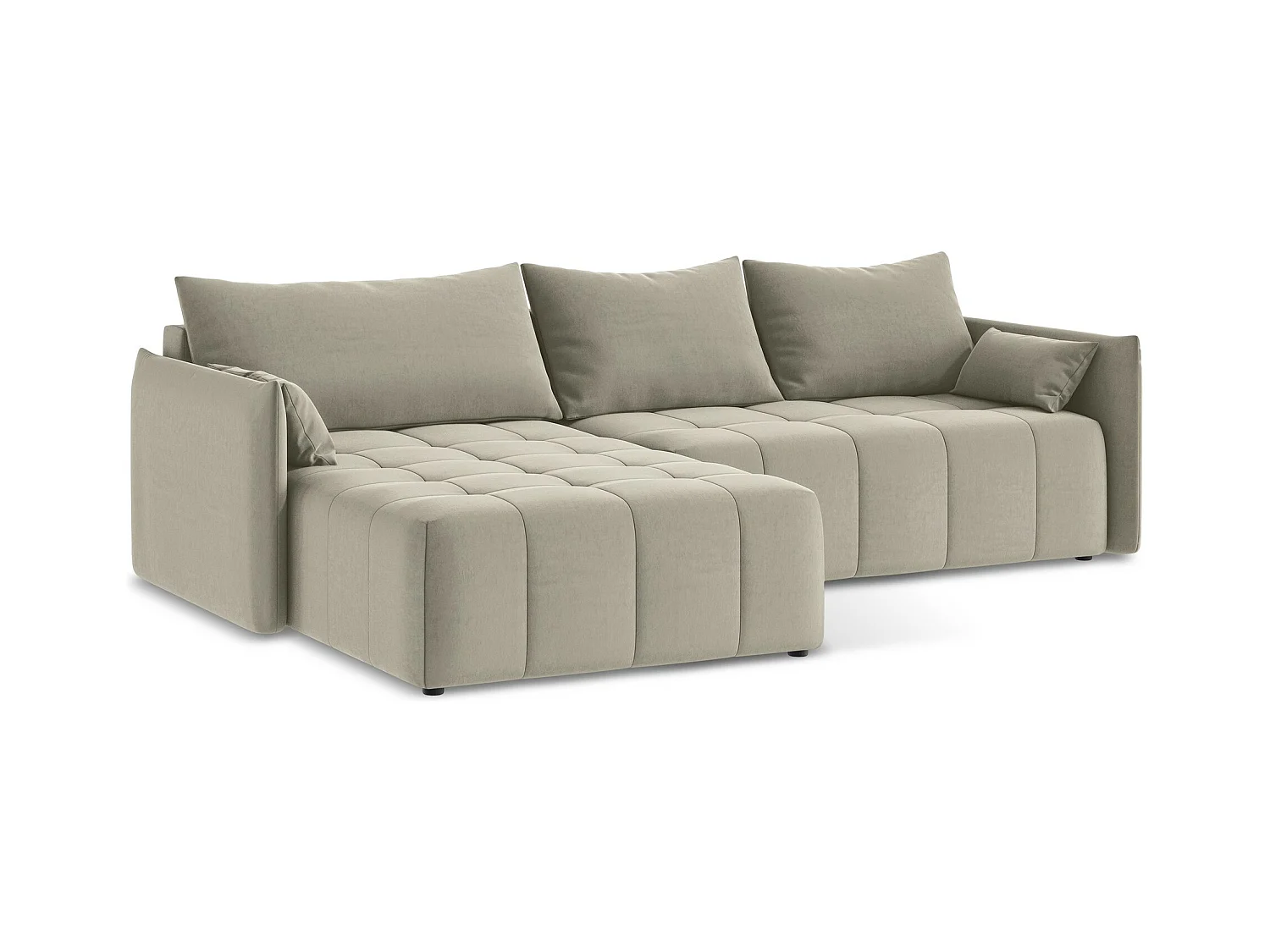Canapé d’angle 3 places gauche convertible en velours - perle - MOKU