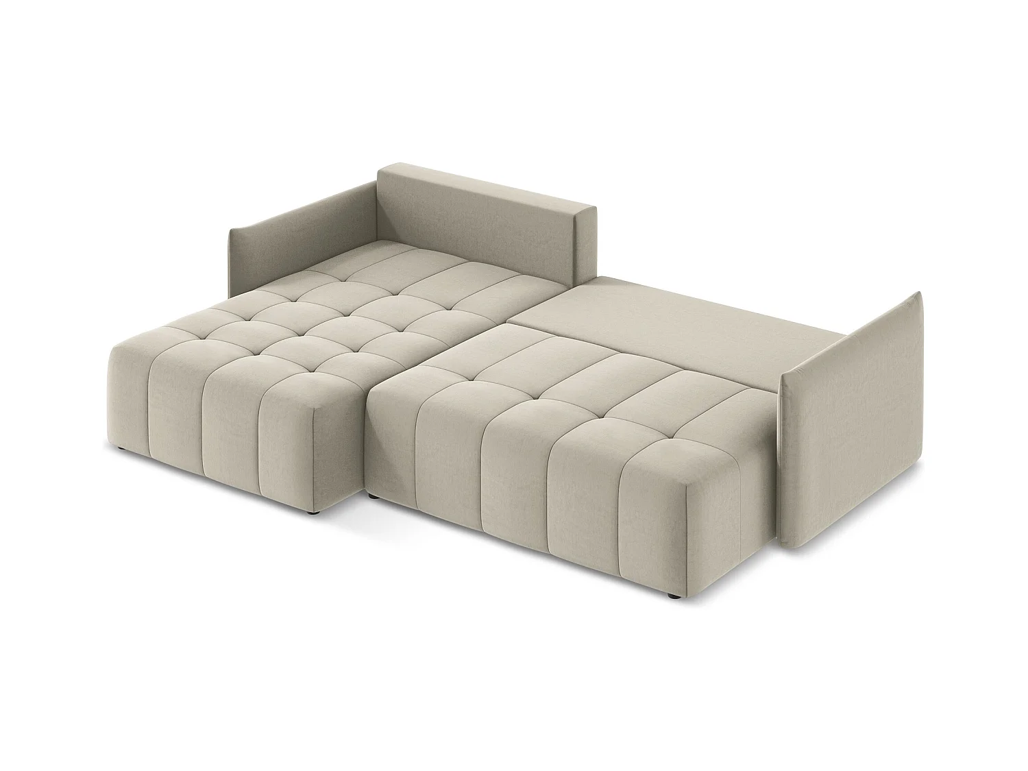 Canapé d’angle 3 places gauche convertible en velours - perle - MOKU