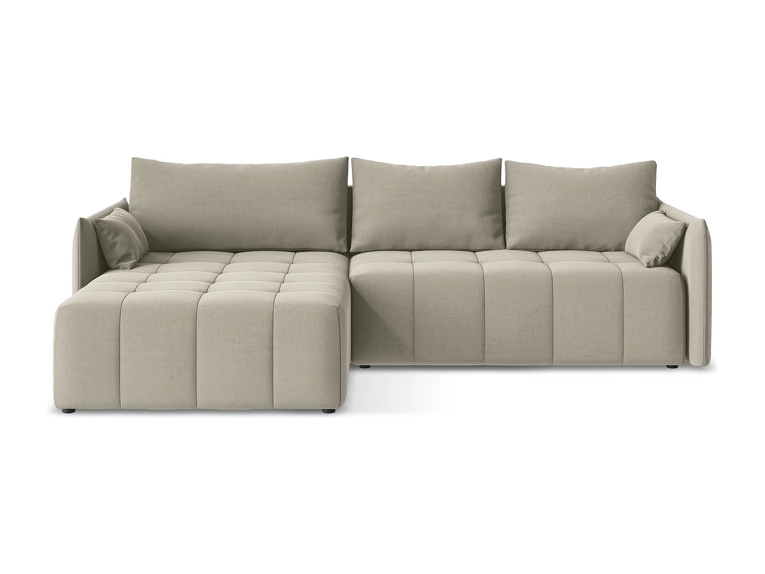 Canapé d’angle 3 places gauche convertible en velours - perle - MOKU