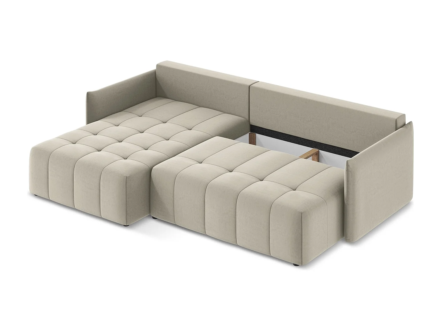 Canapé d’angle 3 places gauche convertible en velours - perle - MOKU