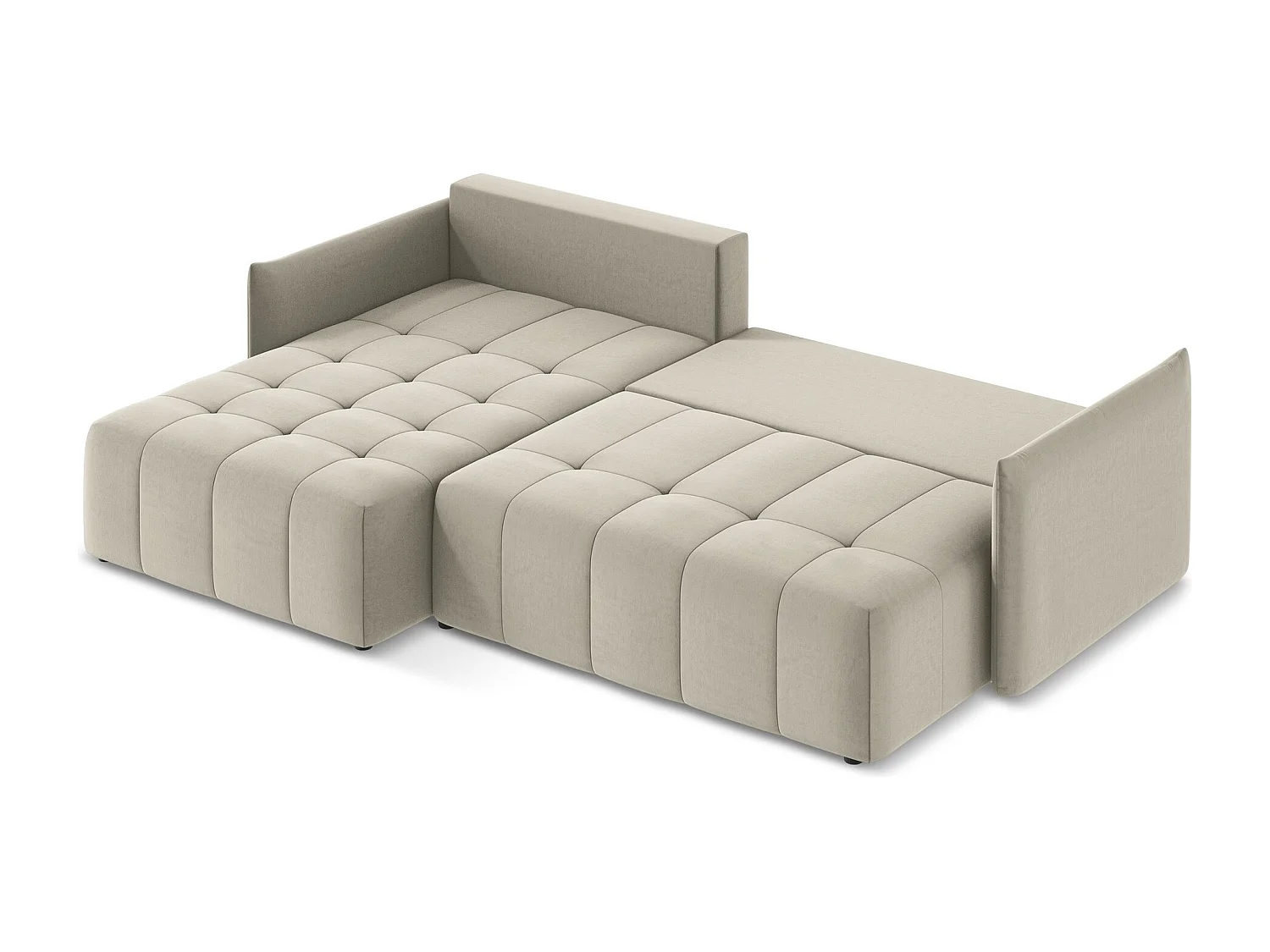 Canapé d’angle 3 places gauche convertible en velours - perle - MOKU