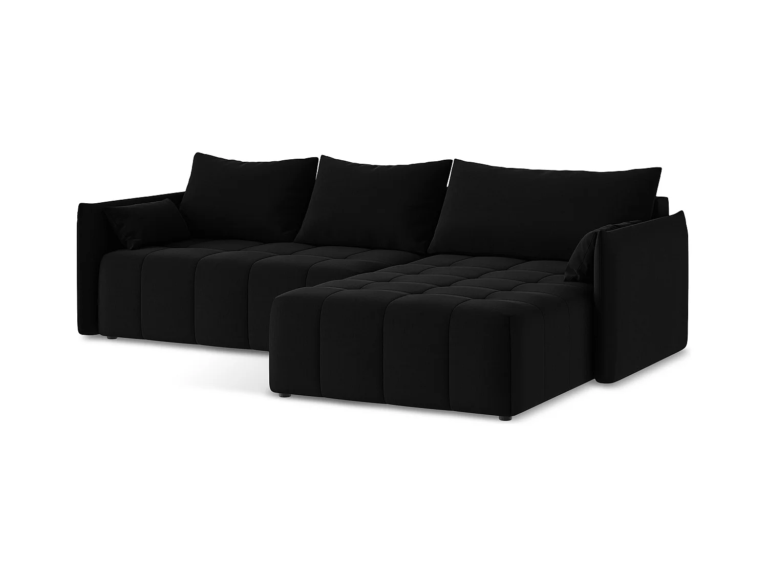 Canapé d'angle droit convertible en velours - noir - MOKU