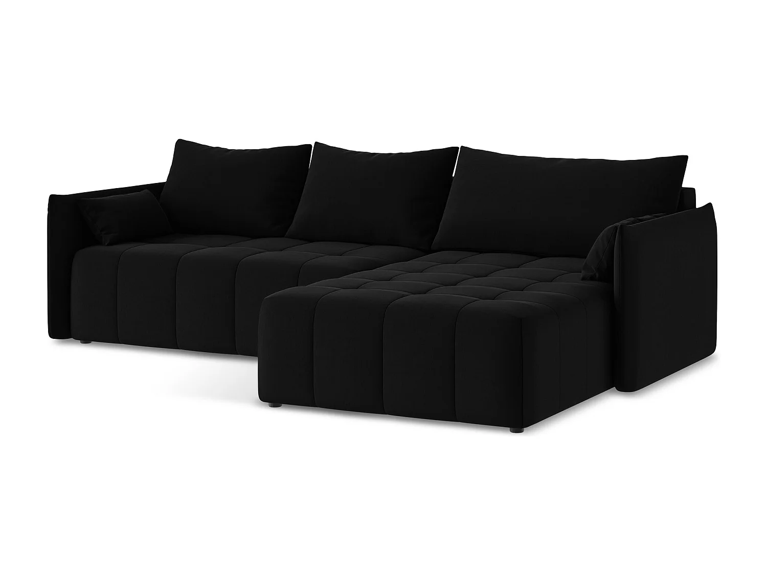 Canapé d'angle droit convertible en velours - noir - MOKU