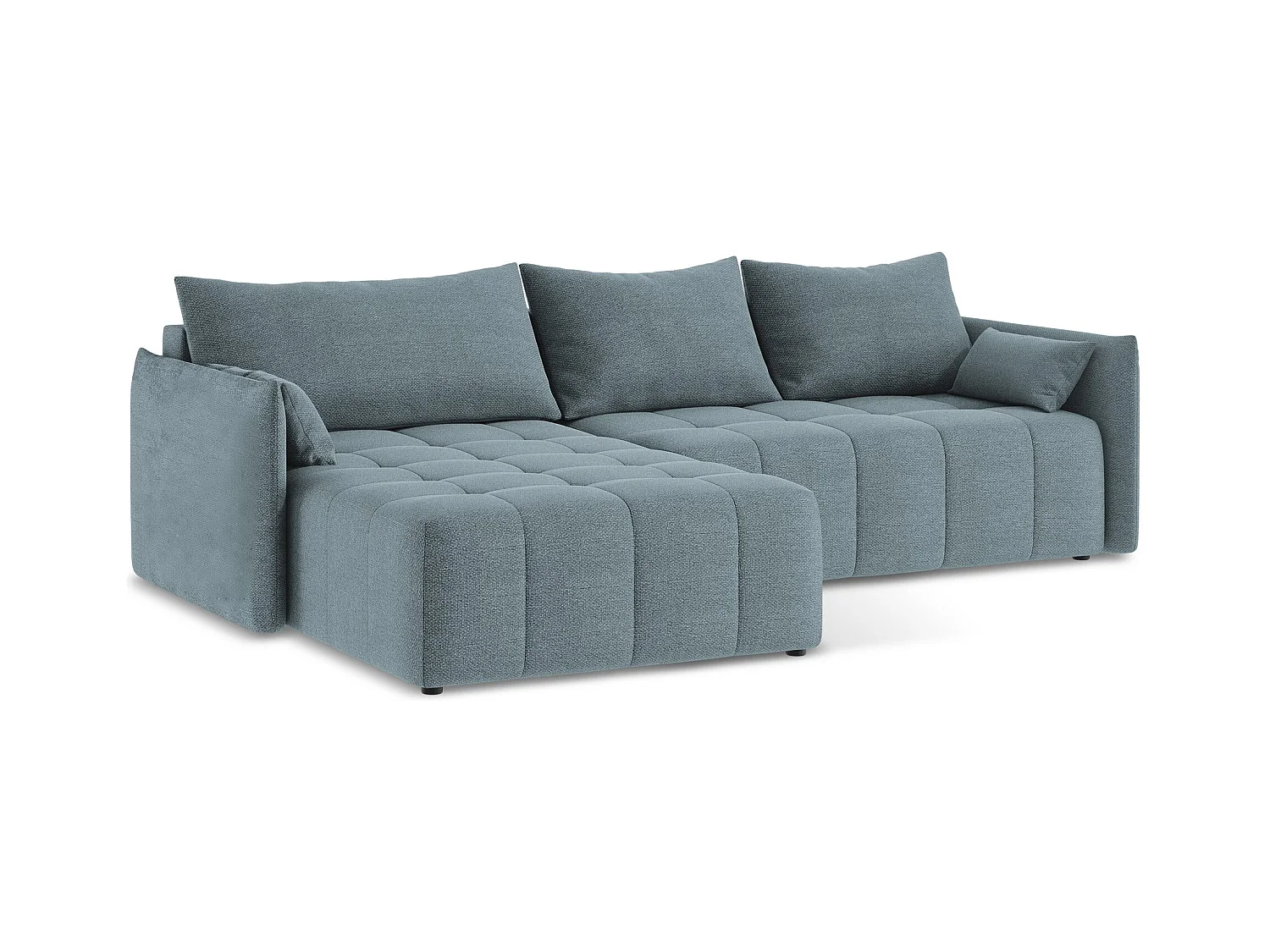 3-Sitzer Ecksofa mit Schlaffunktion - Ecke Links - Bouclé - Jeans - MOKU