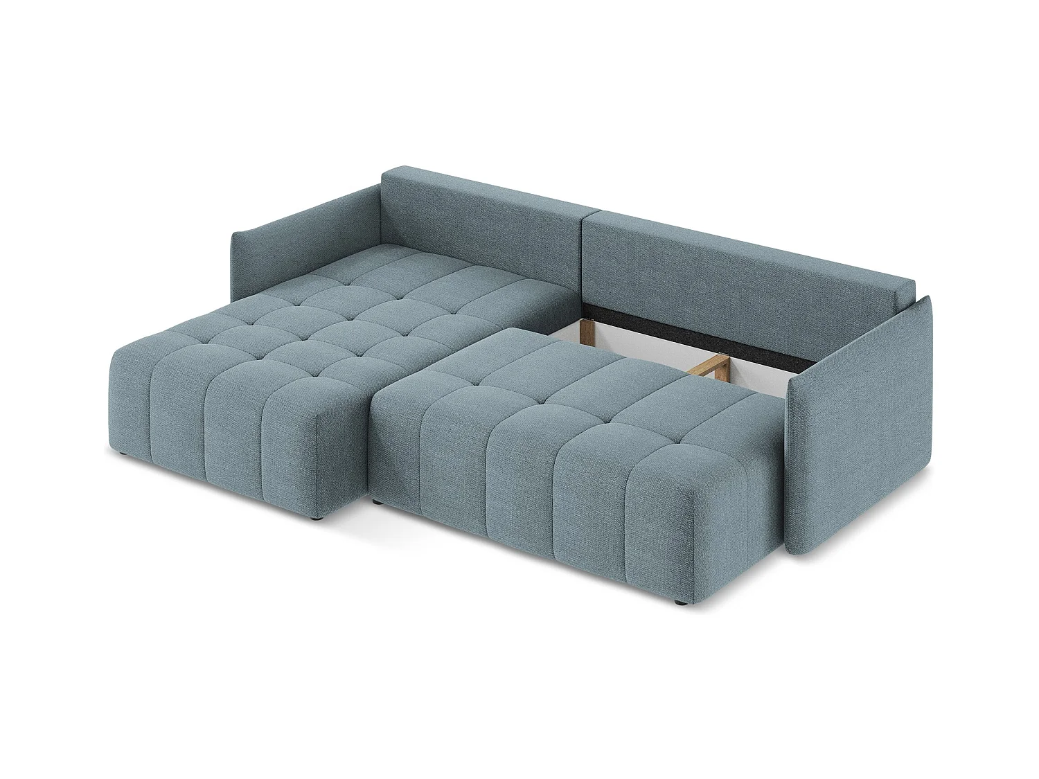 3-Sitzer Ecksofa mit Schlaffunktion - Ecke Links - Bouclé - Jeans - MOKU