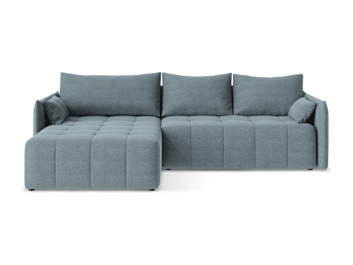 Canapé d’angle 3 places gauche convertible en tissu bouclette - jeans - MOKU