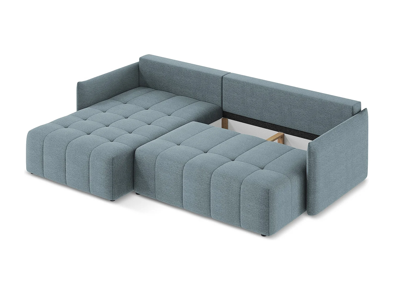 Canapé d’angle 3 places gauche convertible en tissu bouclette - jeans - MOKU