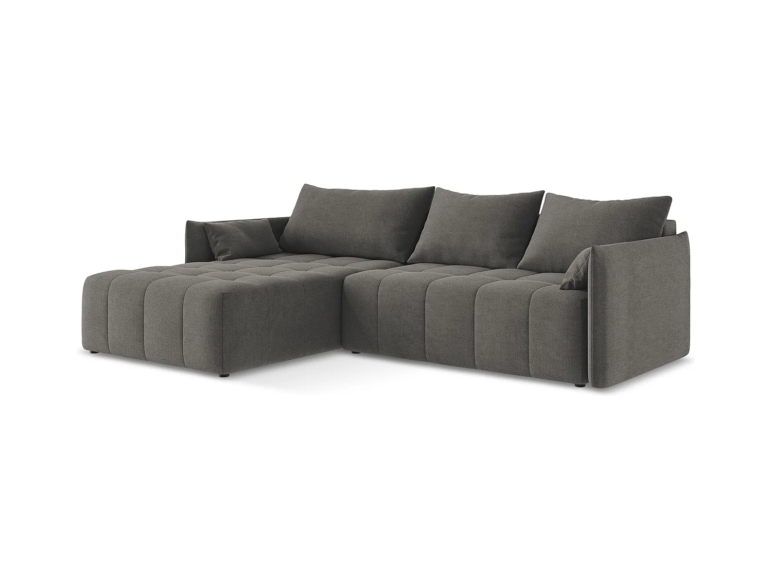 Canapé d’angle 3 places gauche convertible en tissu texturé - gris foncé - MOKU