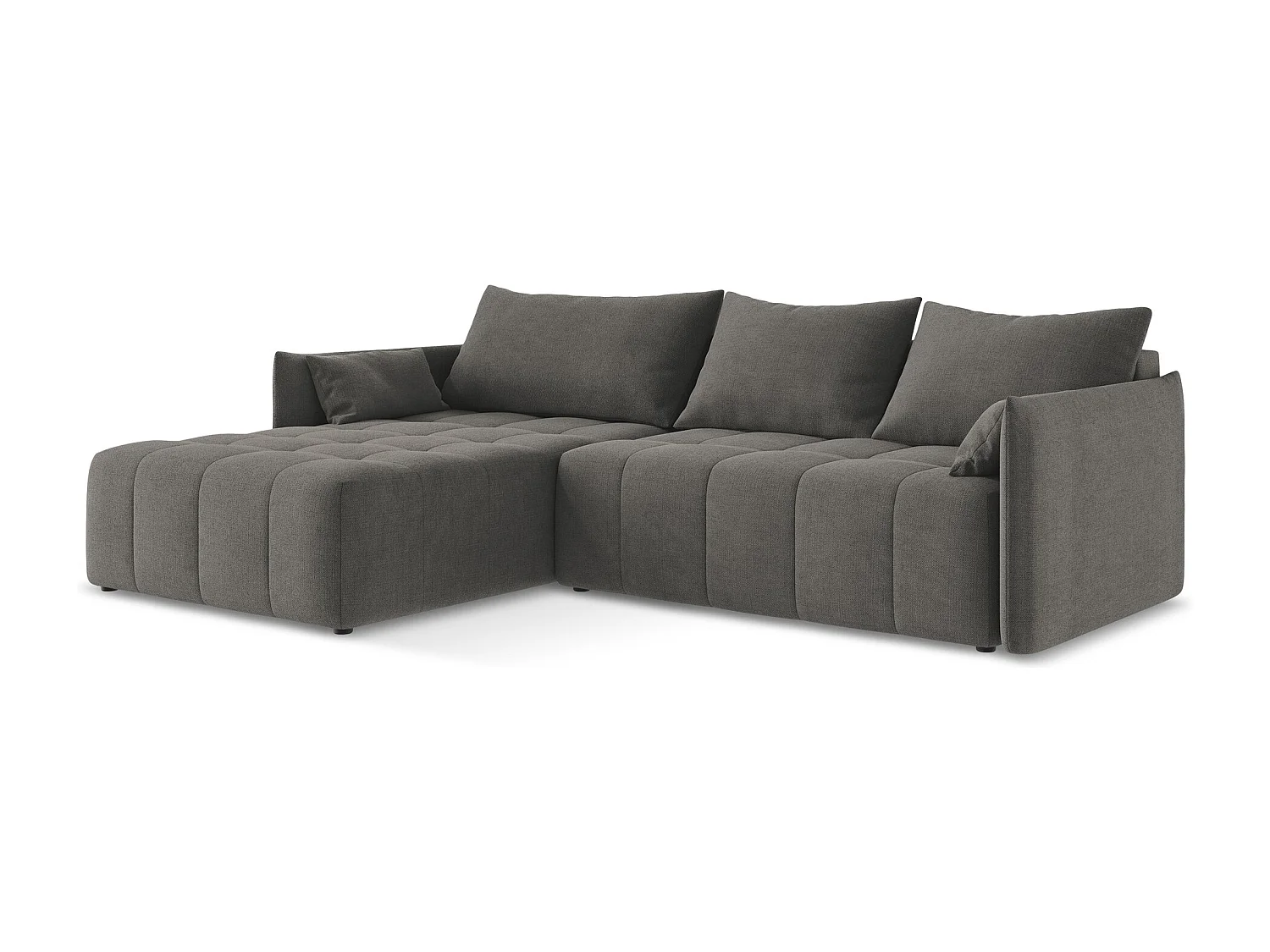 Canapé d’angle 3 places gauche convertible en tissu texturé - gris foncé - MOKU