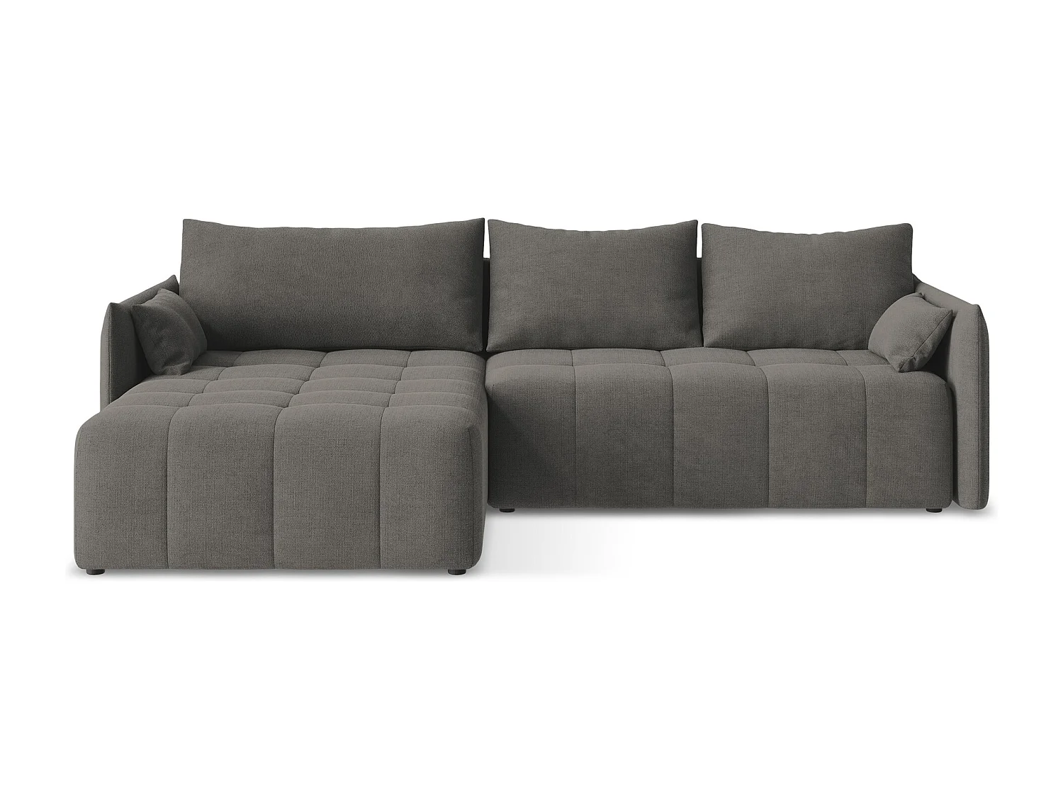 Canapé d’angle 3 places gauche convertible en tissu texturé - gris foncé - MOKU