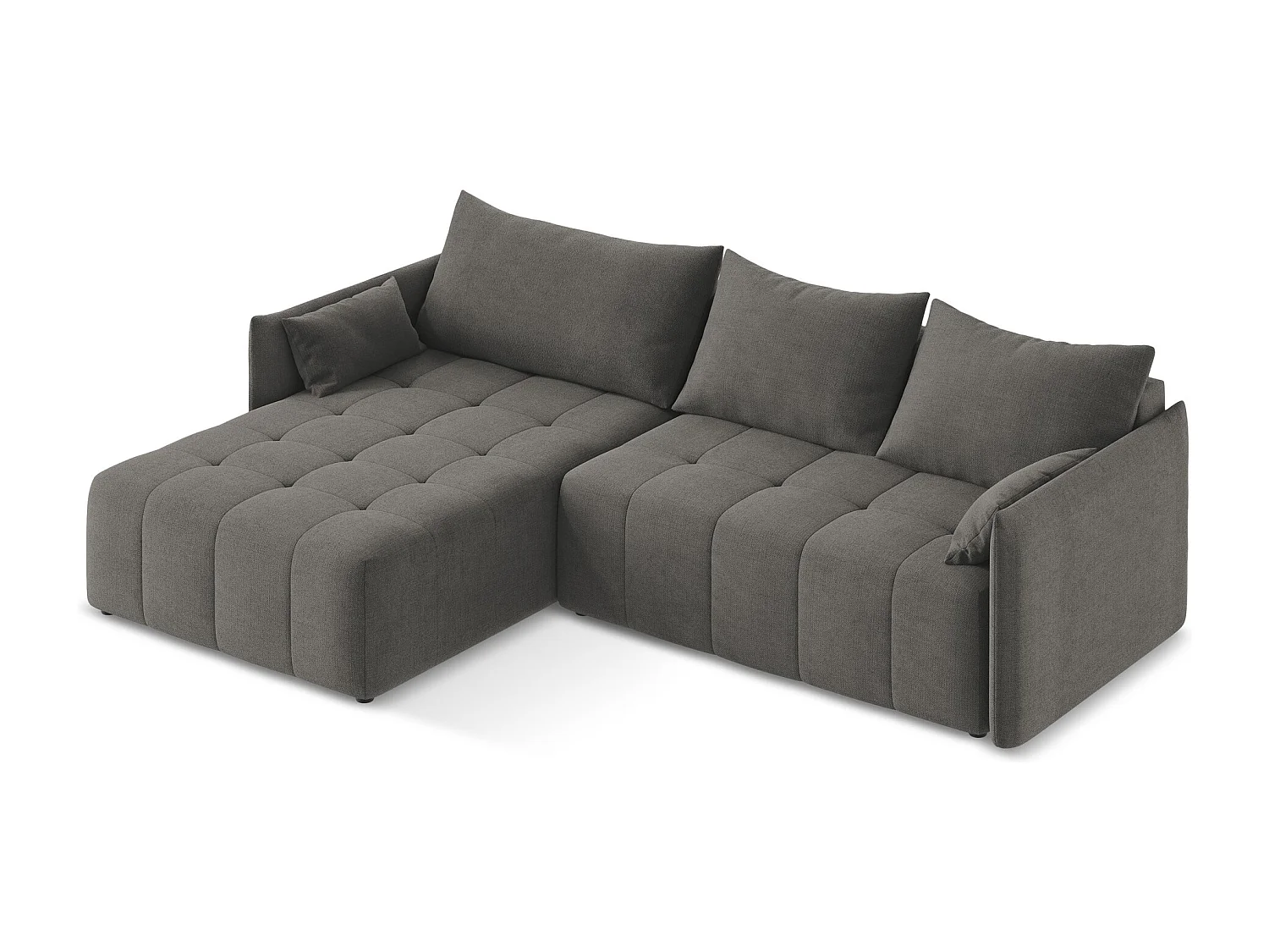 Canapé d’angle 3 places gauche convertible en tissu texturé - gris foncé - MOKU