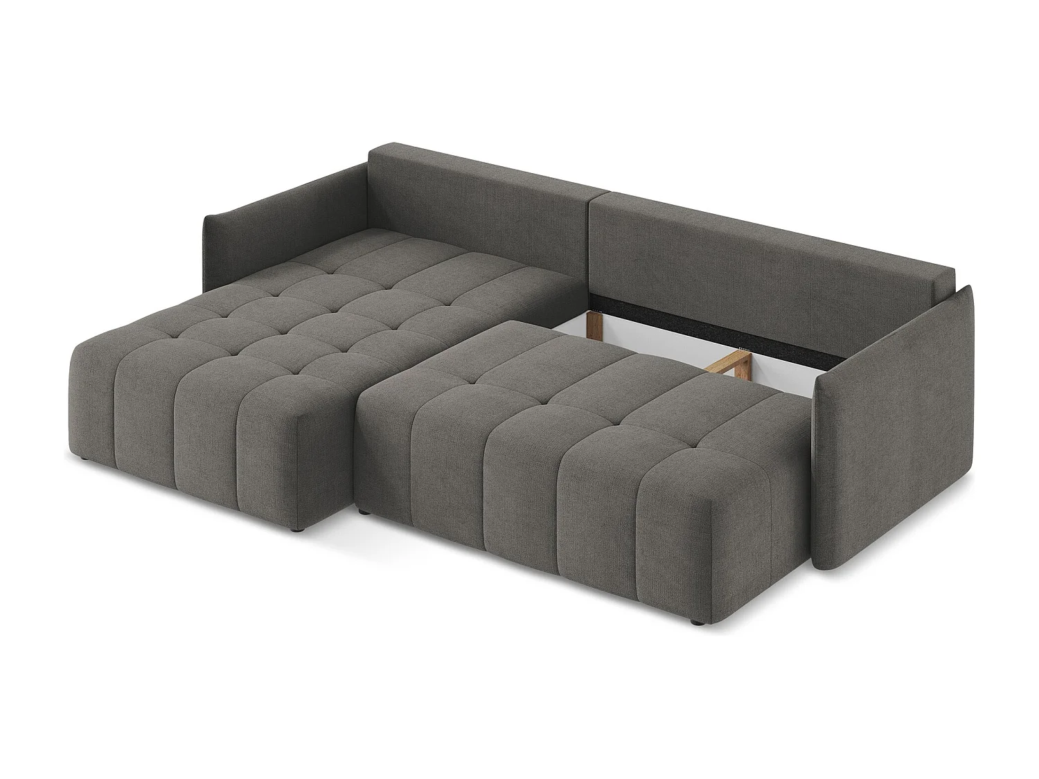 Canapé d’angle 3 places gauche convertible en tissu texturé - gris foncé - MOKU