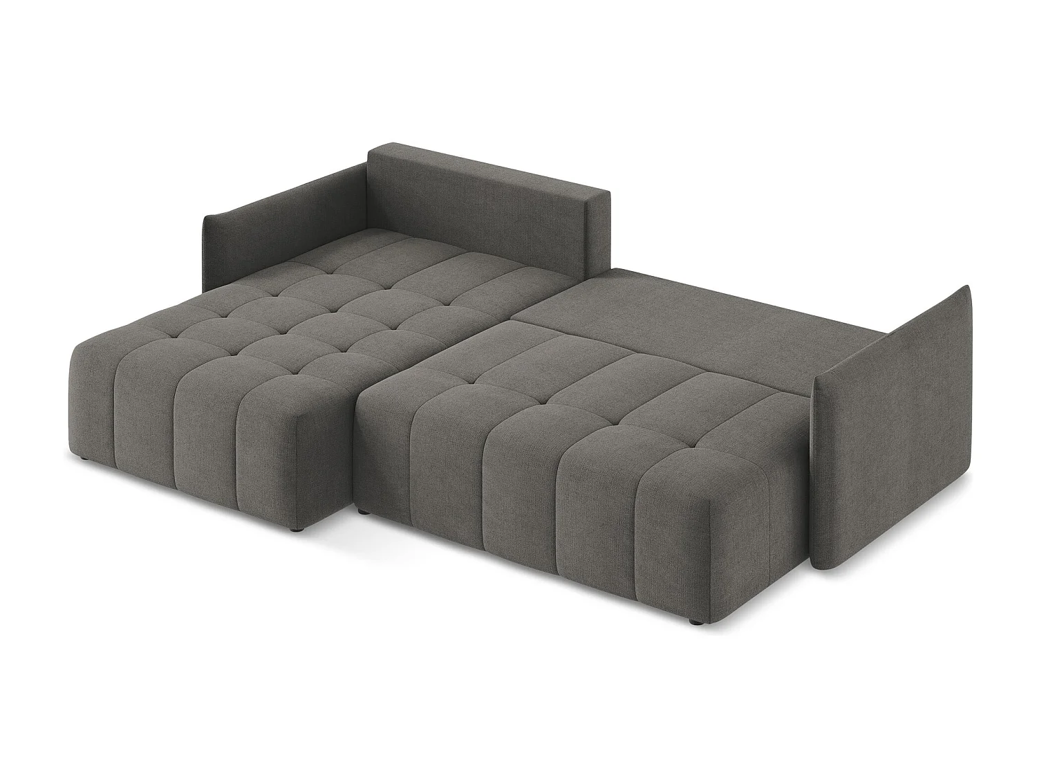 Canapé d’angle 3 places gauche convertible en tissu texturé - gris foncé - MOKU