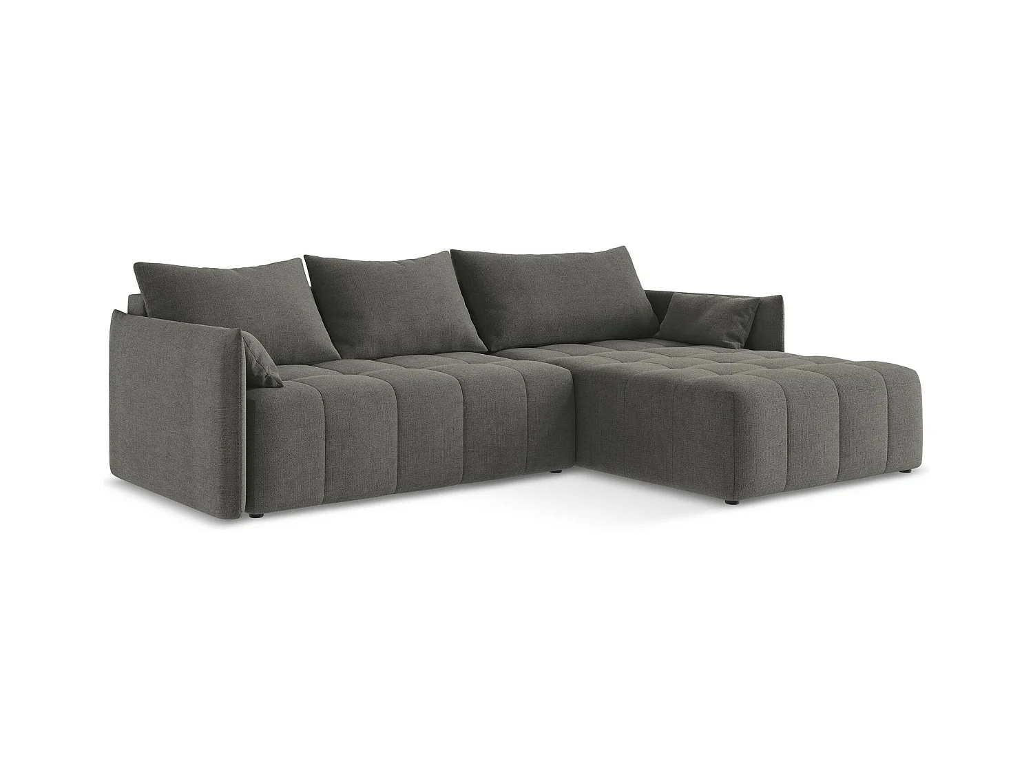 Canapé d'angle droit convertible en tissu texturé - gris foncé - MOKU