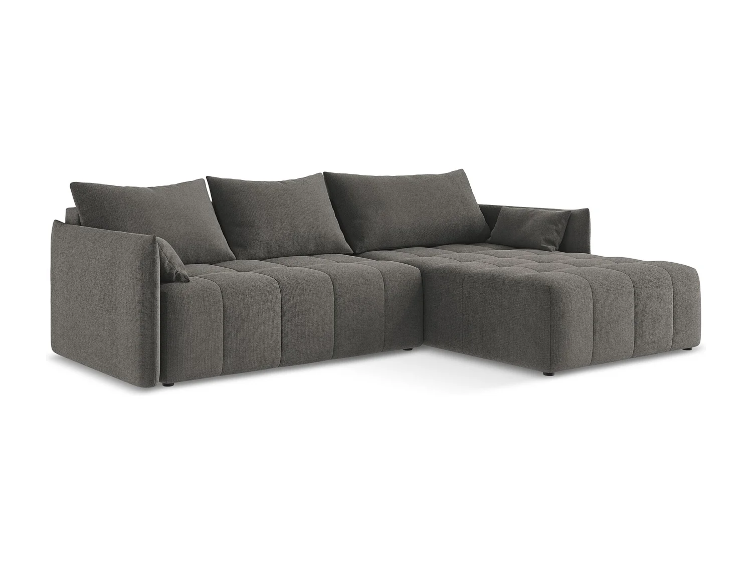 Canapé d'angle droit convertible en tissu texturé - gris foncé - MOKU