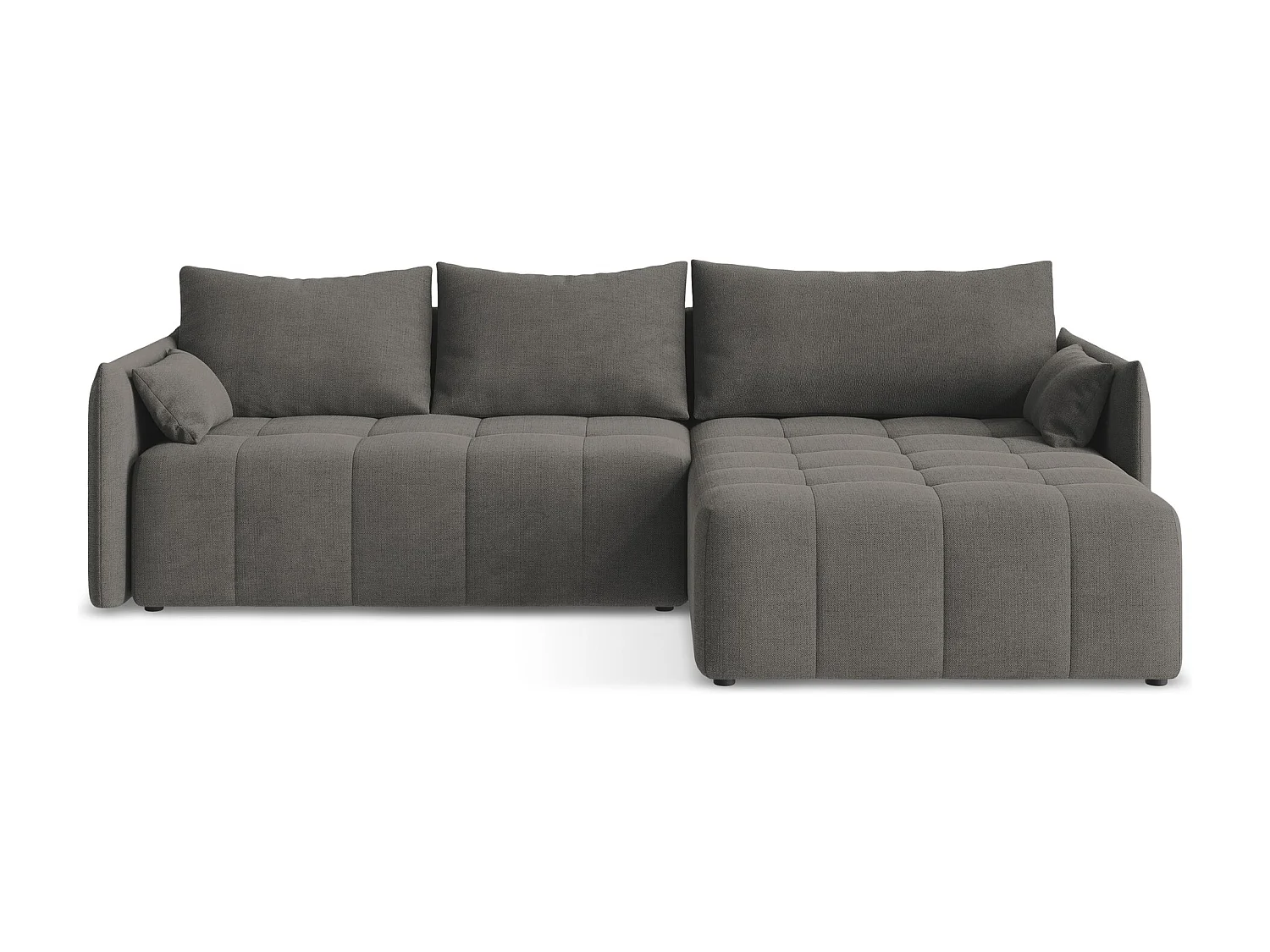 Canapé d'angle droit convertible en tissu texturé - gris foncé - MOKU