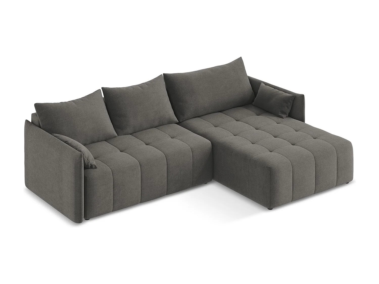 Canapé d'angle droit convertible en tissu texturé - gris foncé - MOKU