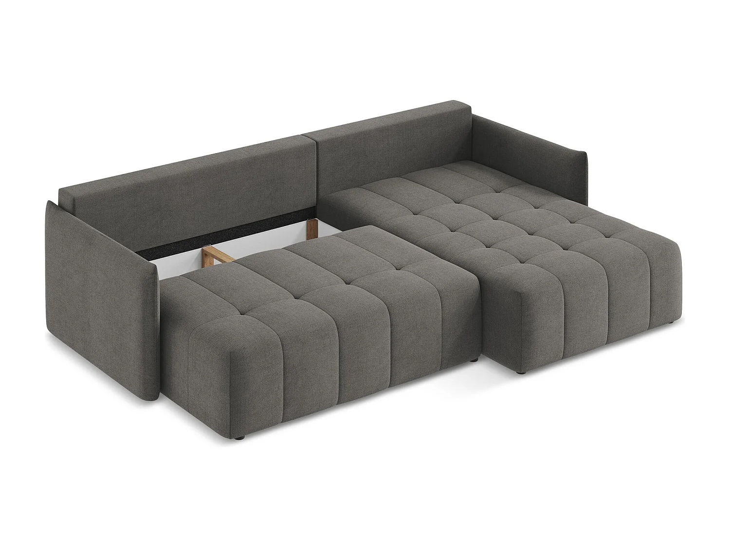 Canapé d'angle droit convertible en tissu texturé - gris foncé - MOKU