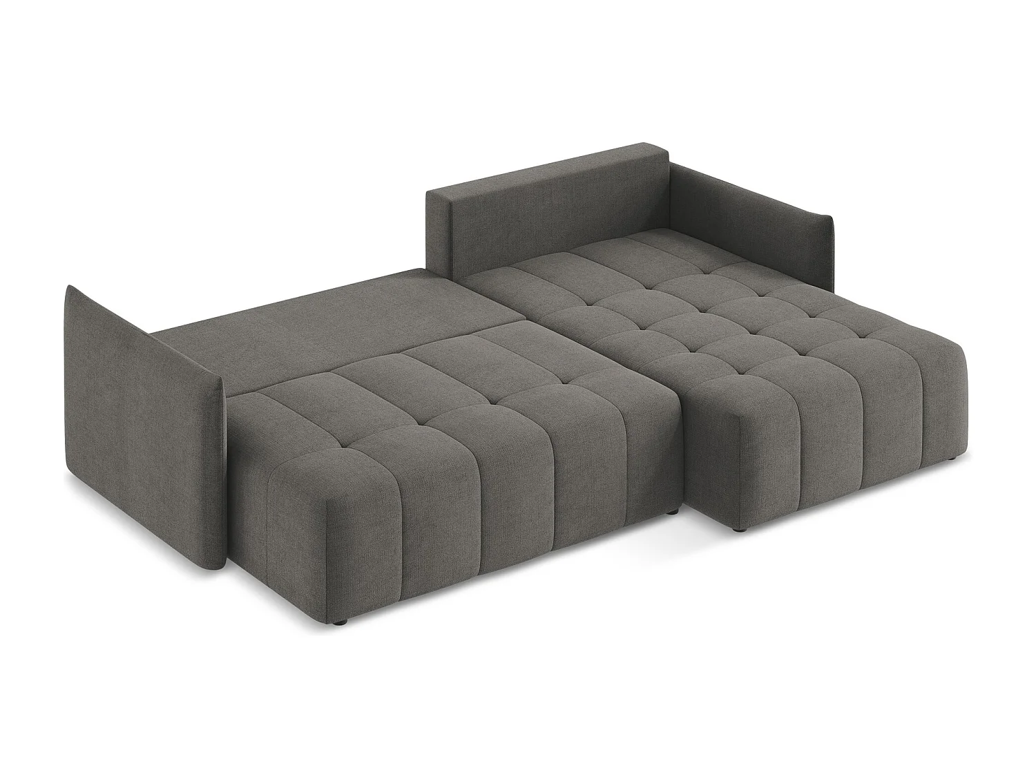 Canapé d'angle droit convertible en tissu texturé - gris foncé - MOKU
