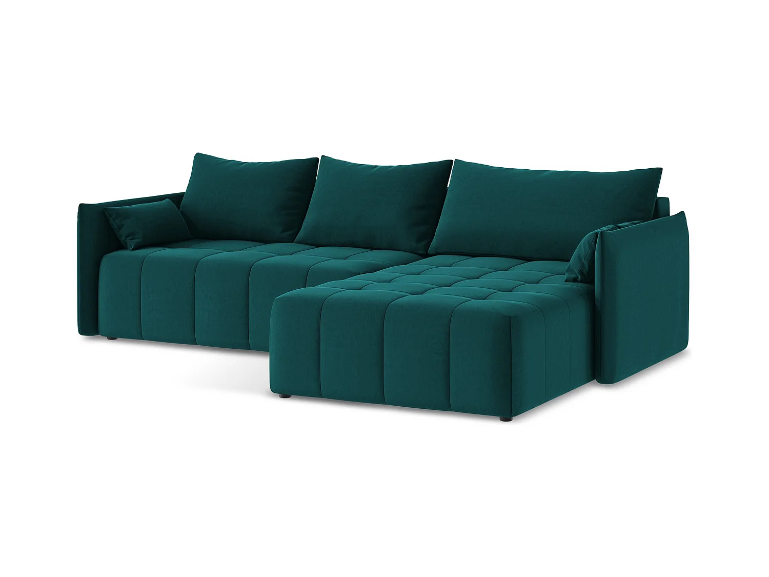 Ecksofa mit Schlaffunktion - Ecke Rechts - Samt - Marine - MOKU