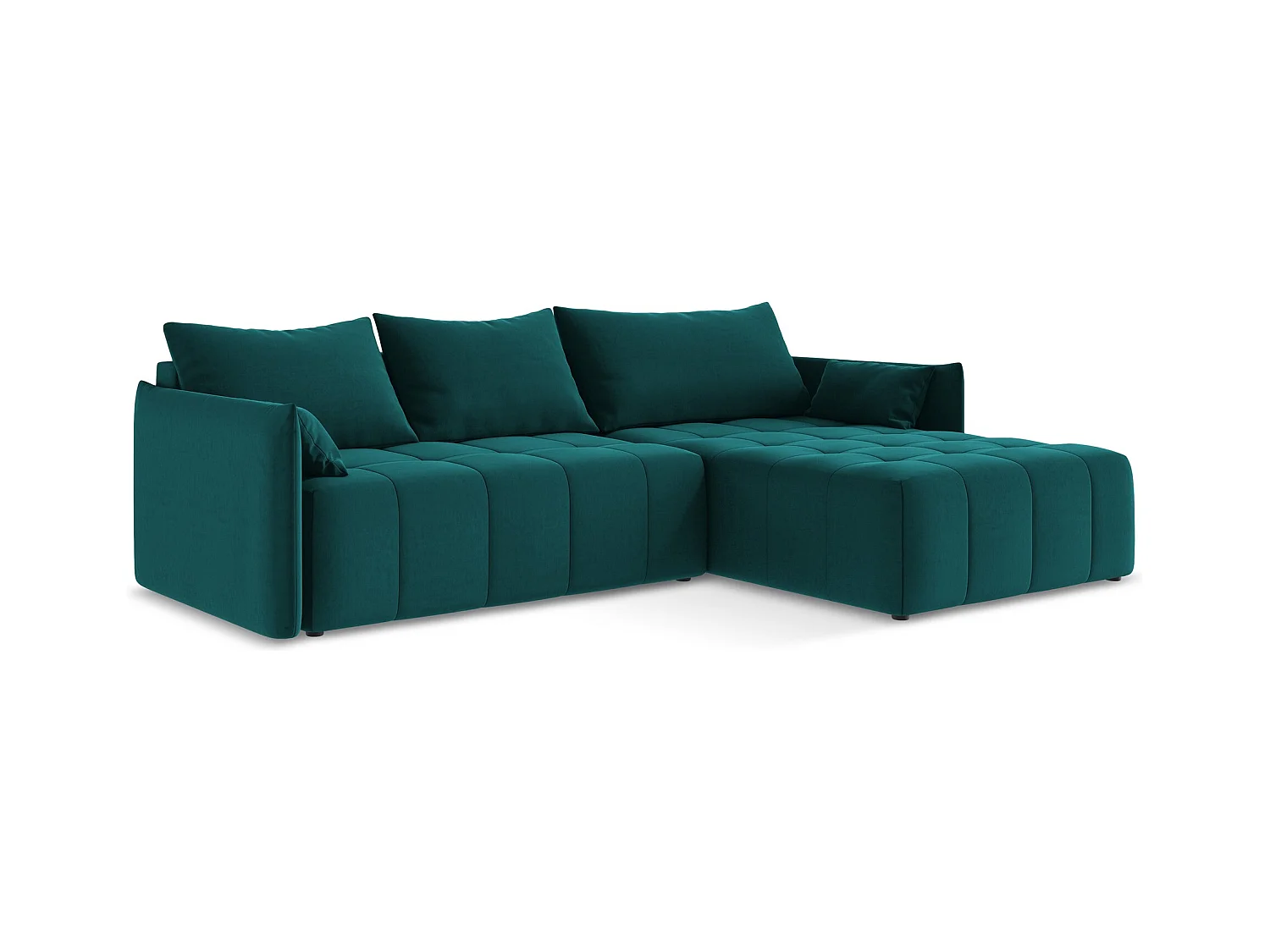 Canapé d'angle droit convertible en velours - marin - MOKU