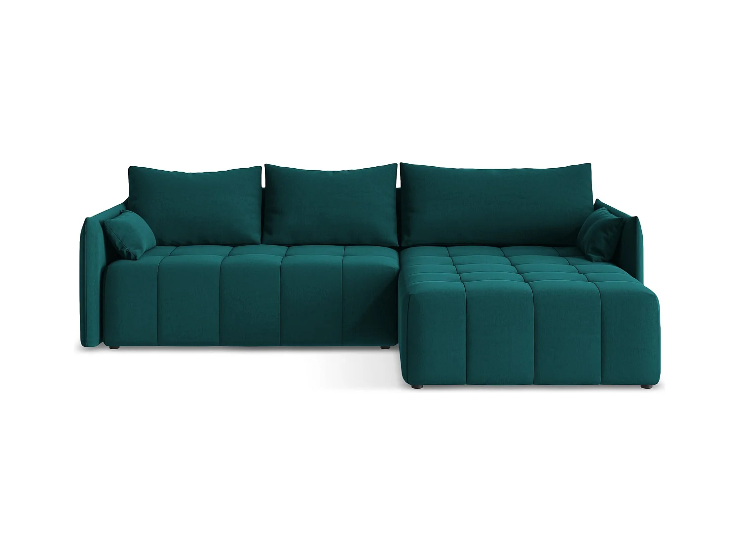 Canapé d'angle droit convertible en velours - marin - MOKU