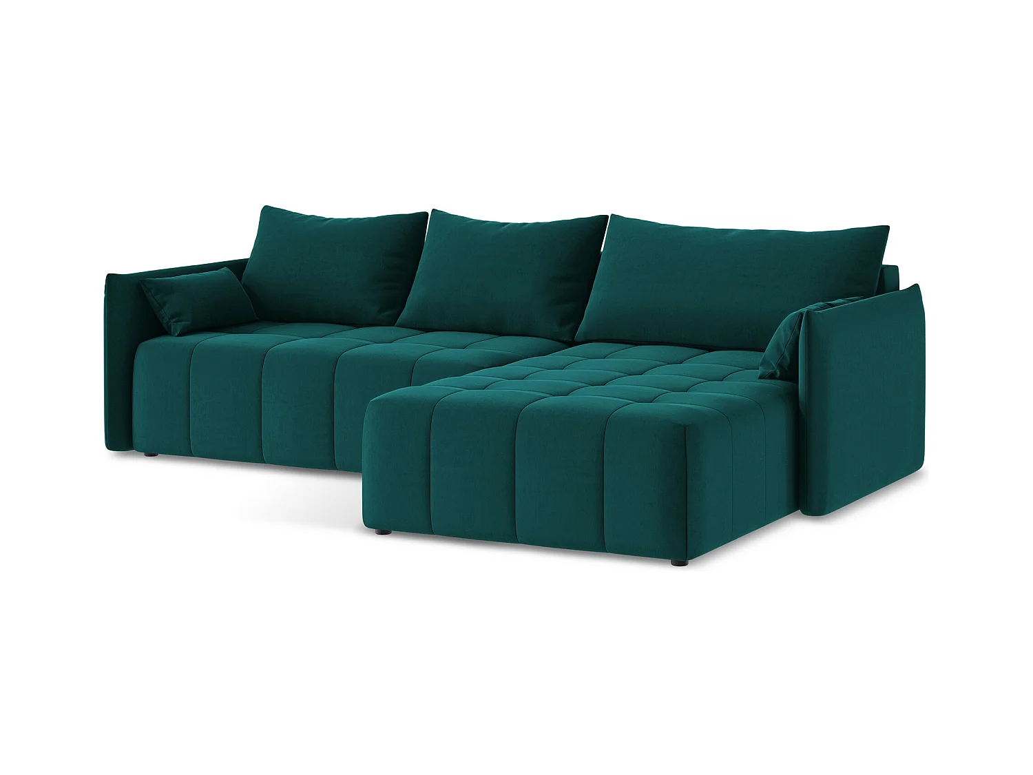 Canapé d'angle droit convertible en velours - marin - MOKU