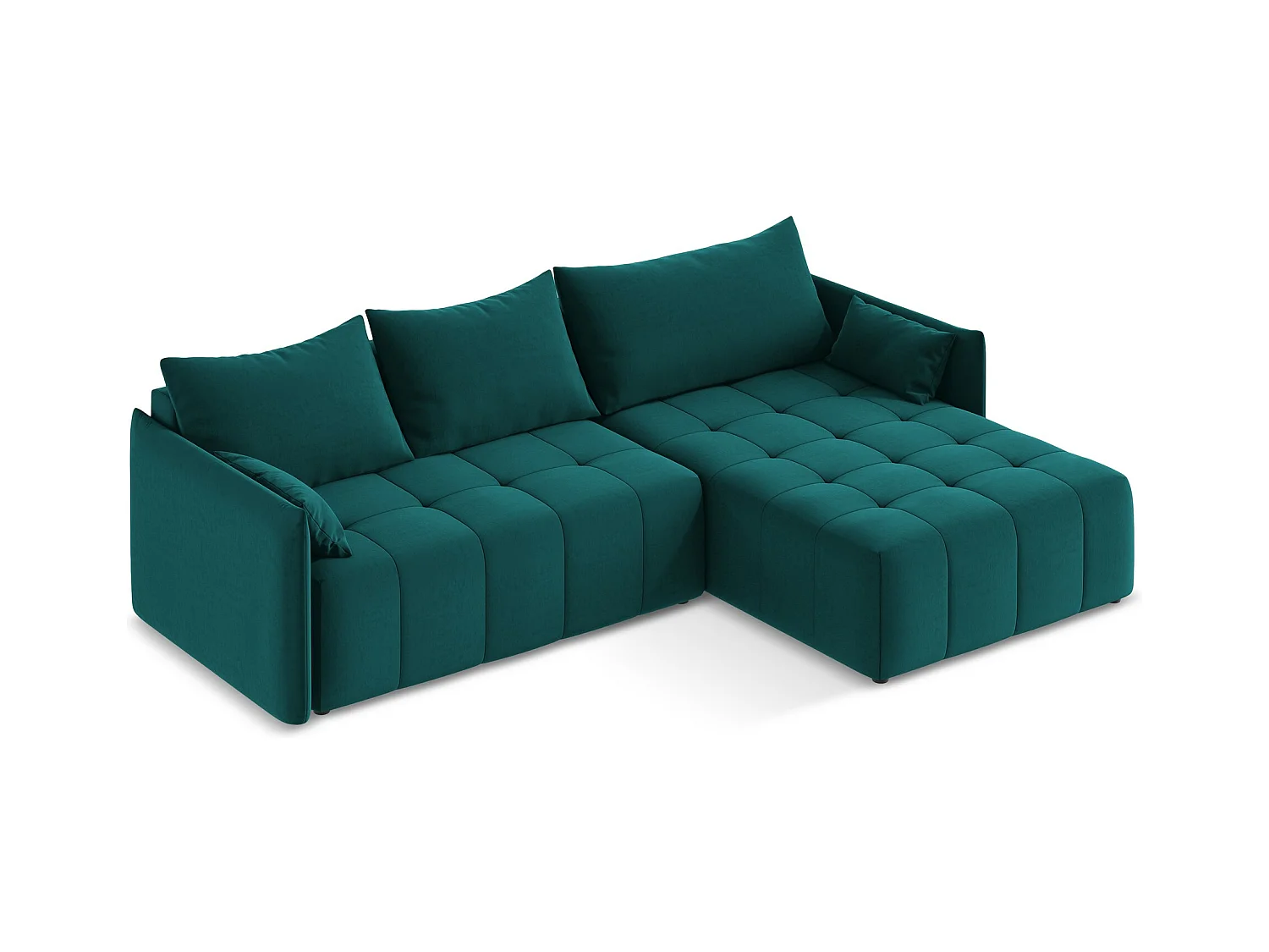 Canapé d'angle droit convertible en velours - marin - MOKU