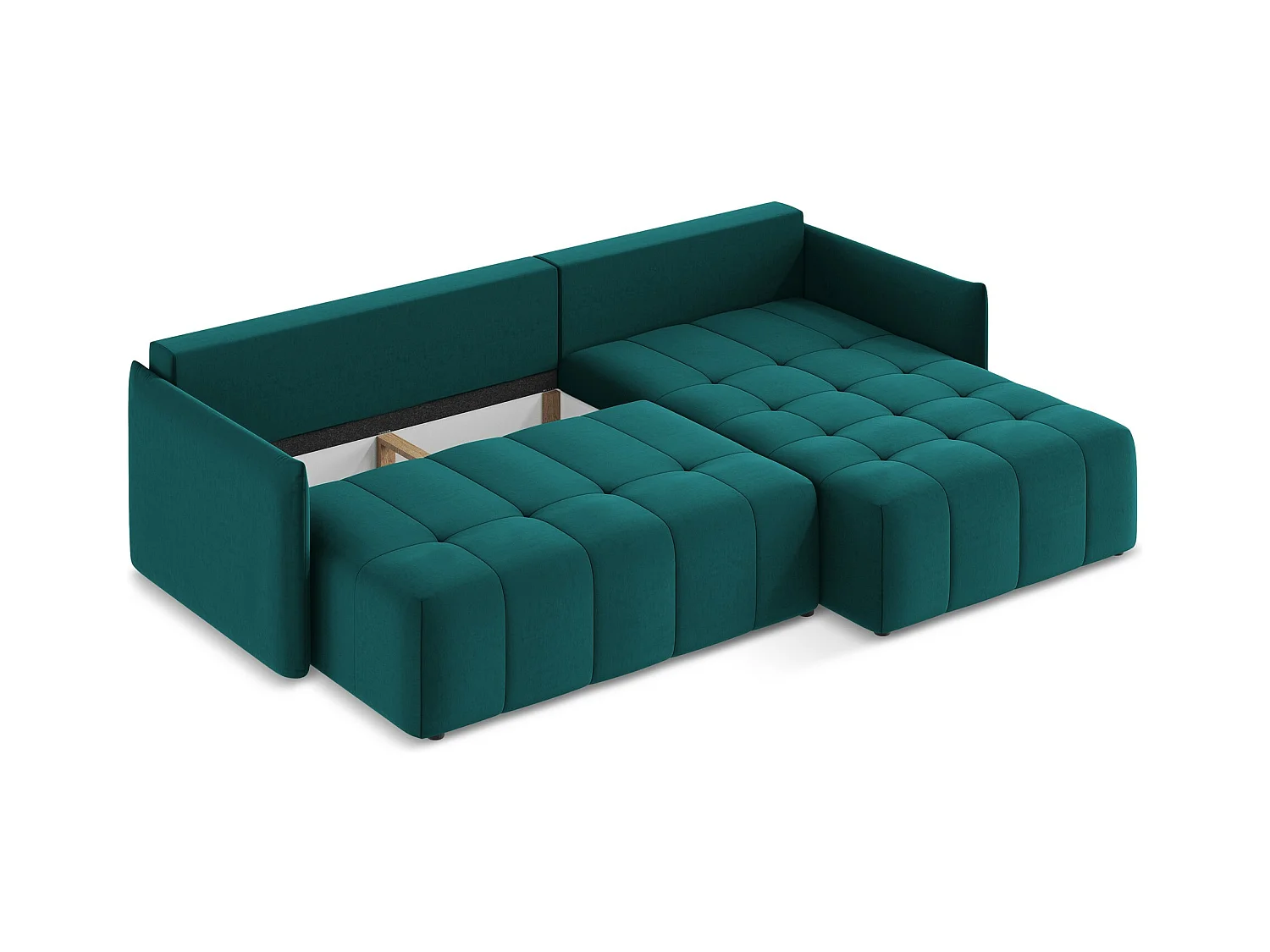 Canapé d'angle droit convertible en velours - marin - MOKU