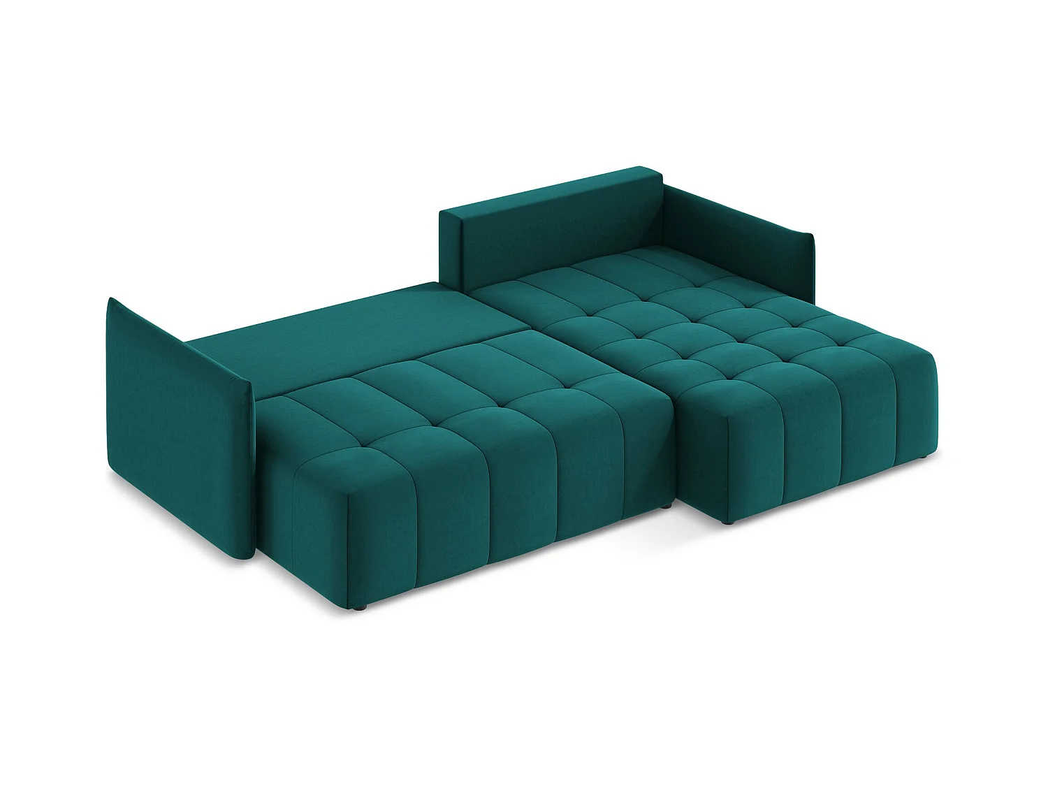 Canapé d'angle droit convertible en velours - marin - MOKU