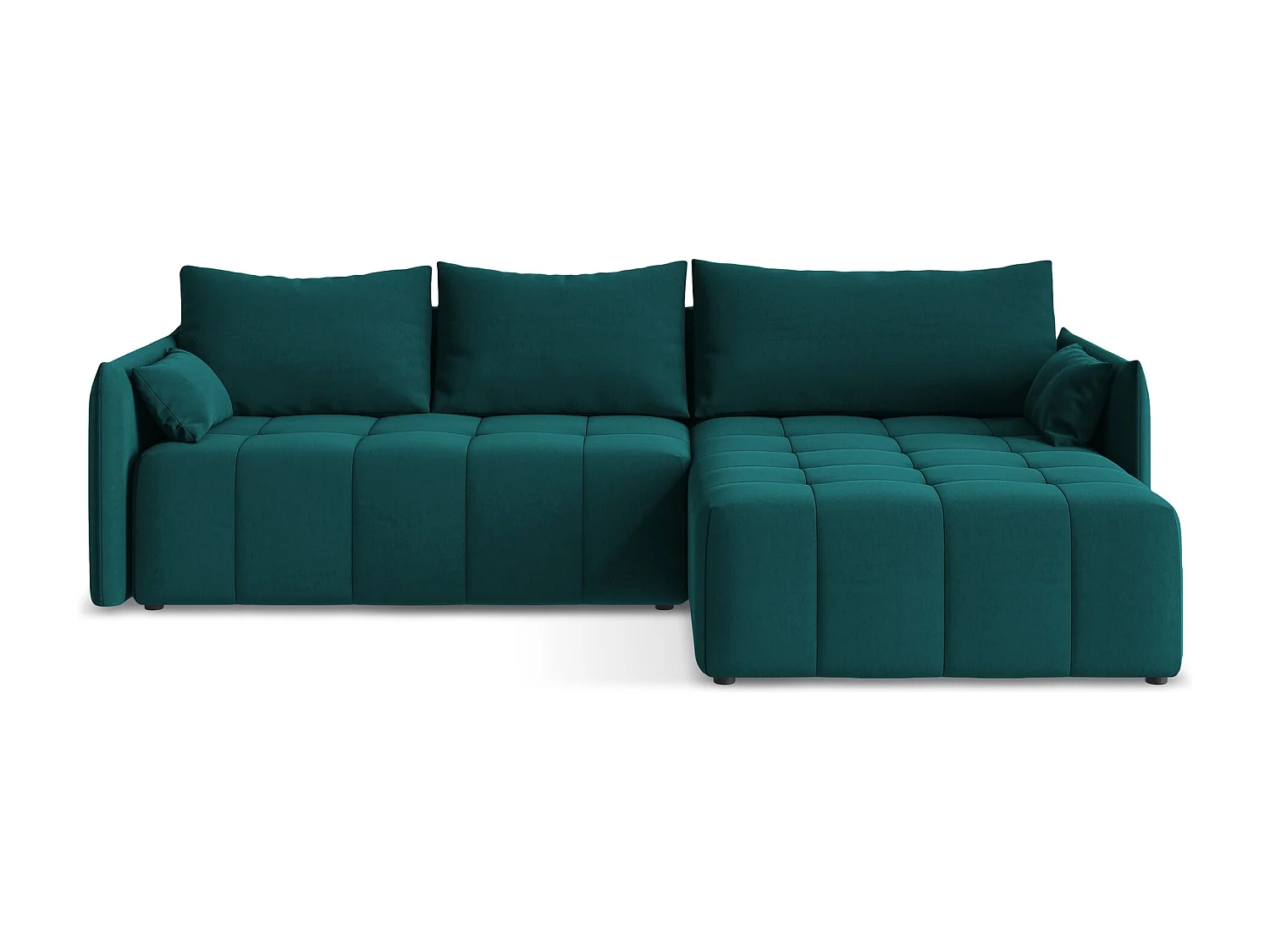 Canapé d'angle droit convertible en velours - marin - MOKU