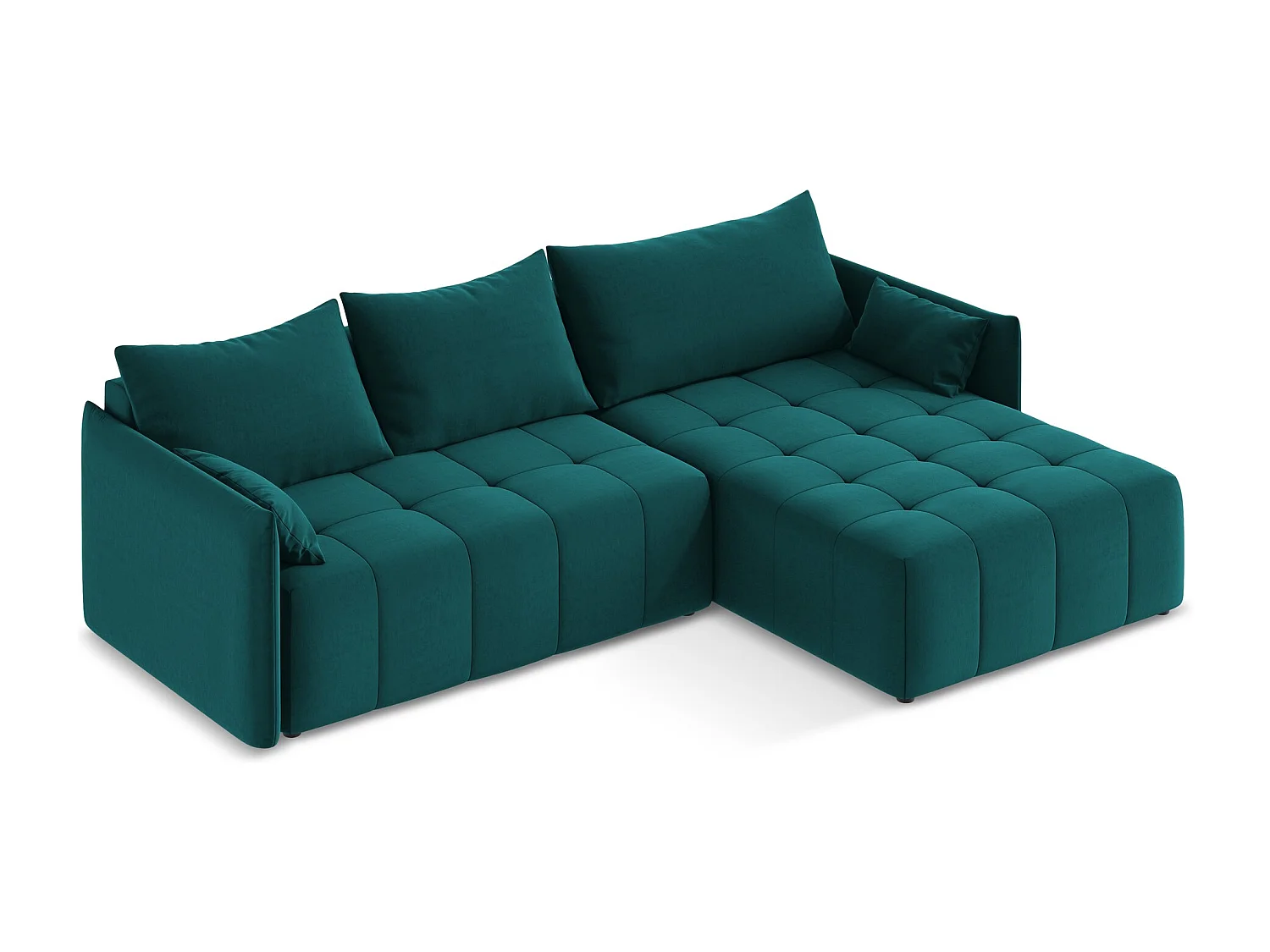 Canapé d'angle droit convertible en velours - marin - MOKU