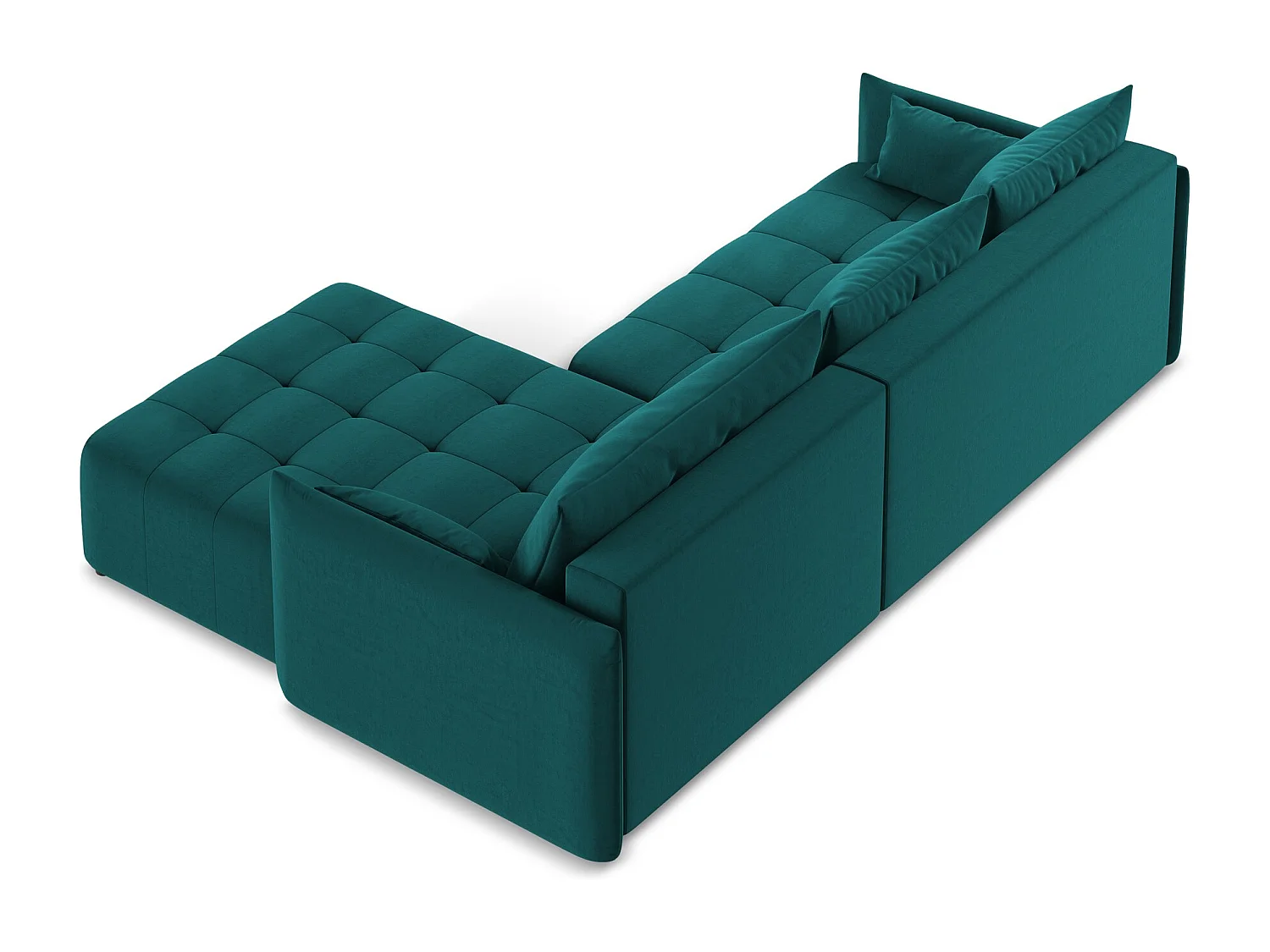 Canapé d'angle droit convertible en velours - marin - MOKU