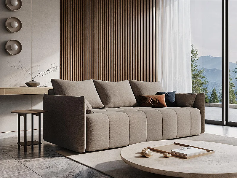 Canapé d'angle droit convertible en velours - marin - MOKU