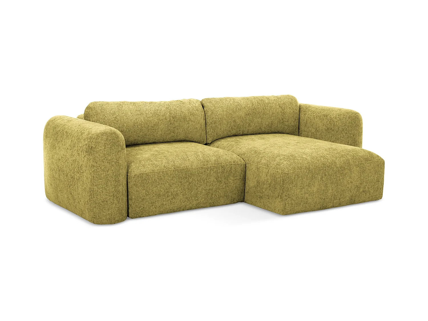Canapé d'angle droit convertible en tissu chenille - vert citron - MELE
