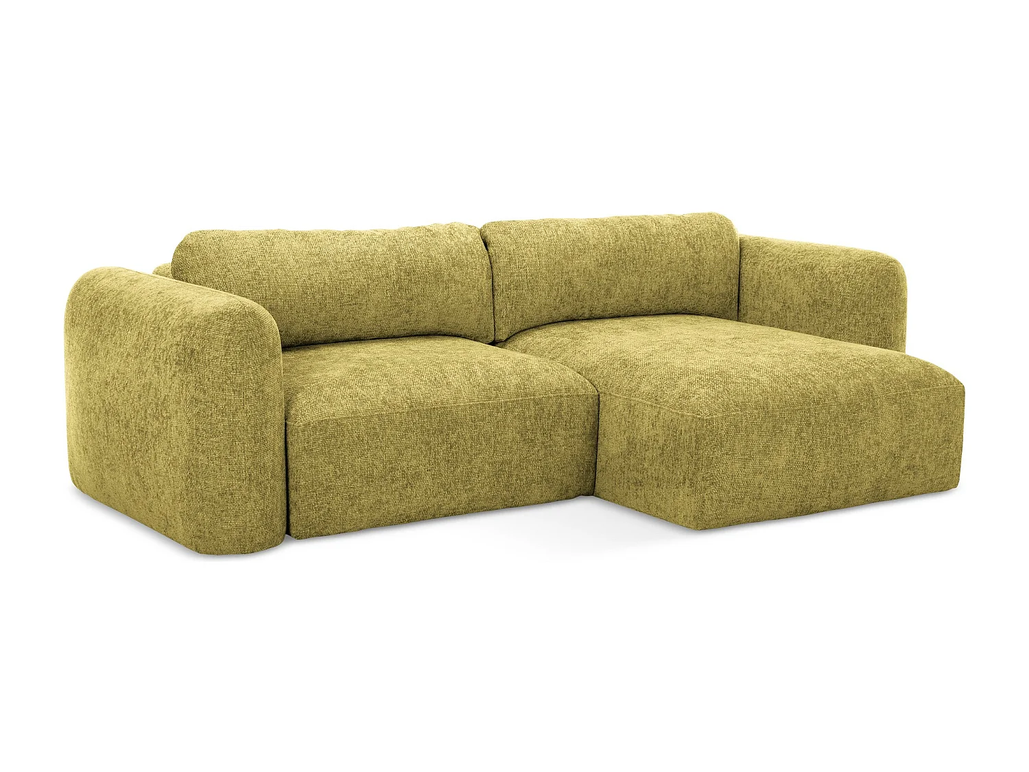 Sofá de canto direito convertível 3 lugares em tecido chenille verde-limão - MELE