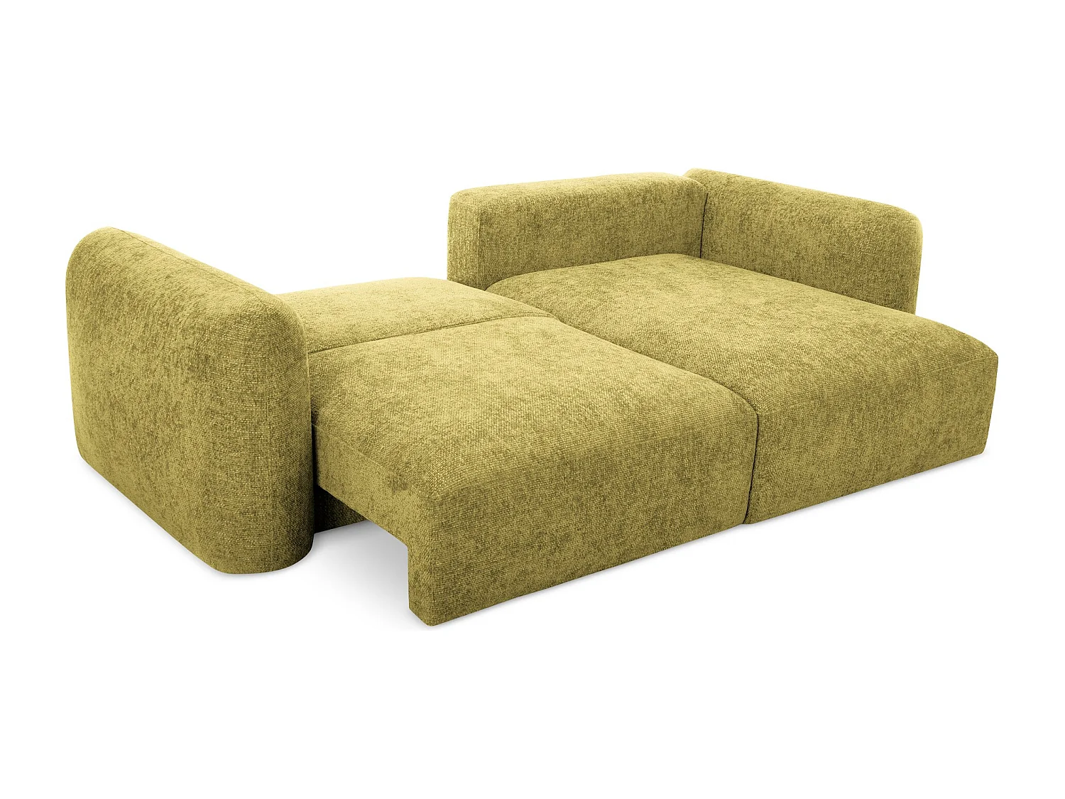 Sofá de canto direito convertível 3 lugares em tecido chenille verde-limão - MELE