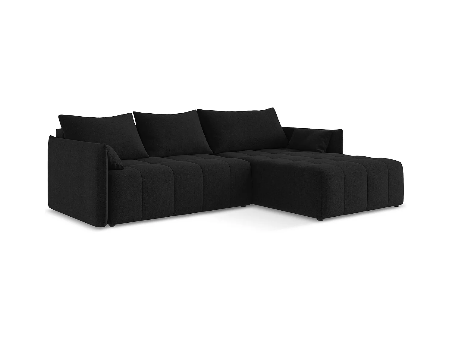Canapé d'angle droit convertible en tissu texturé - noir - MOKU