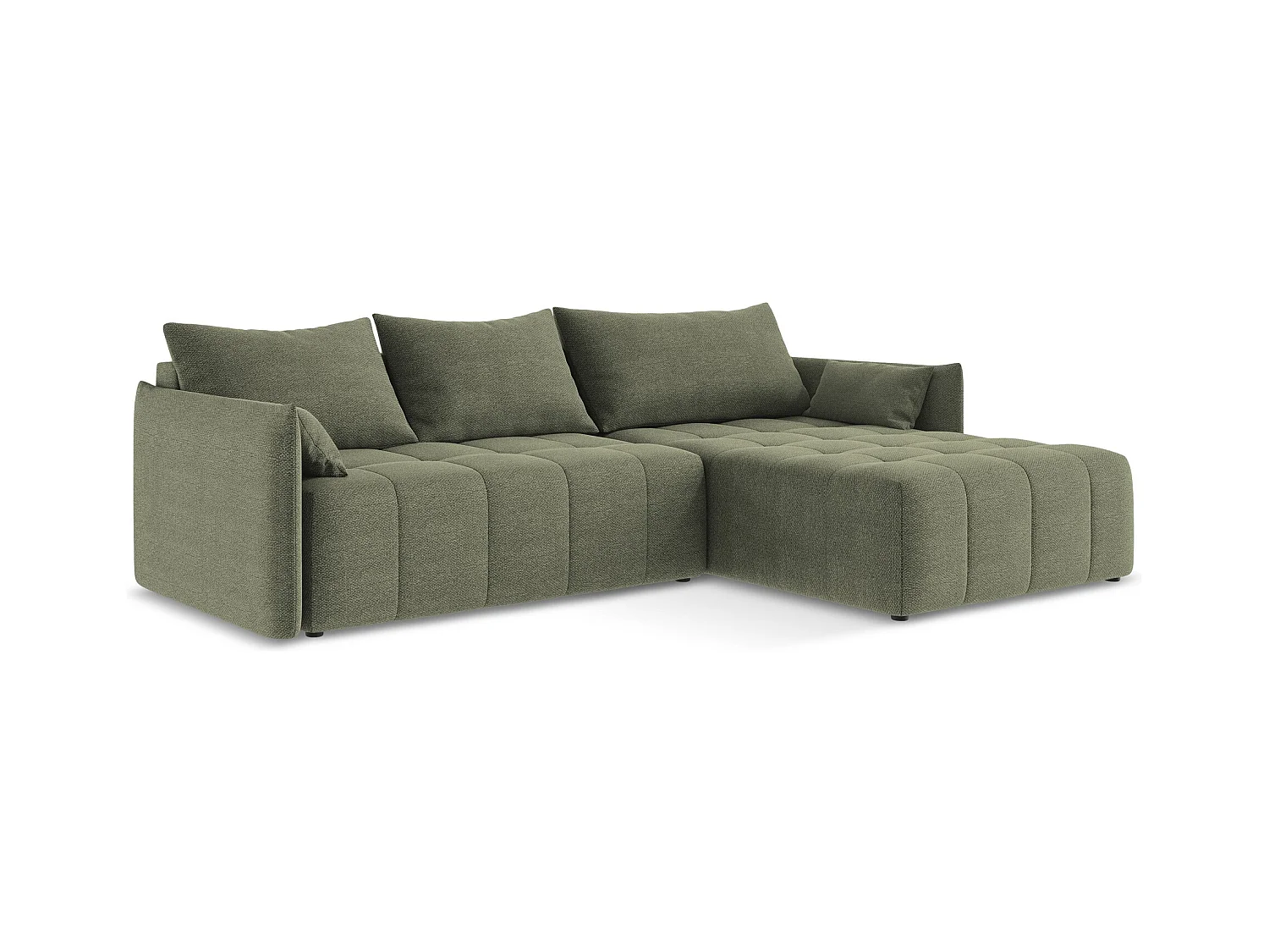 Ecksofa mit Schlaffunktion - Ecke Rechts - Bouclé - Olive - MOKU